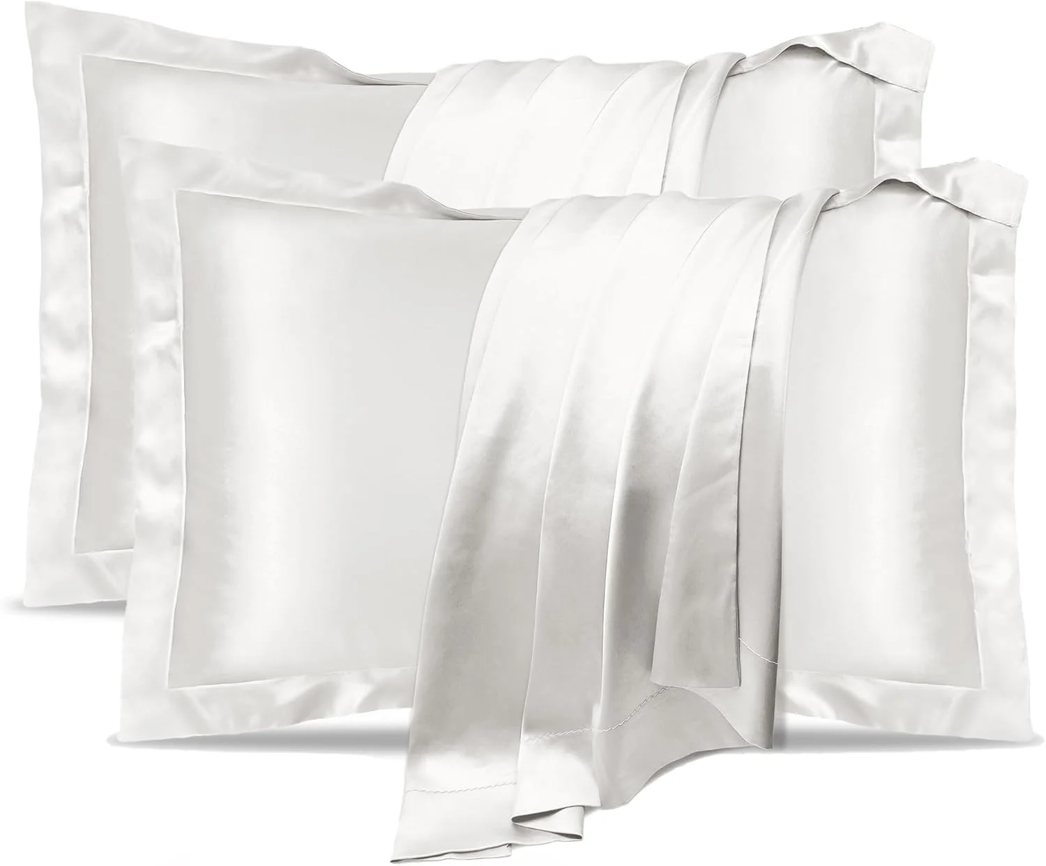 KASTWAVE Natural Mulberry Silk Pillowcase, 2 Pack 50 x 75 cm Soft Smooth Cooling Silk Pillow Covers, Premium Grade Both Side 600 Thread Count Silk Pillowcase for Hair and Skin Health, White