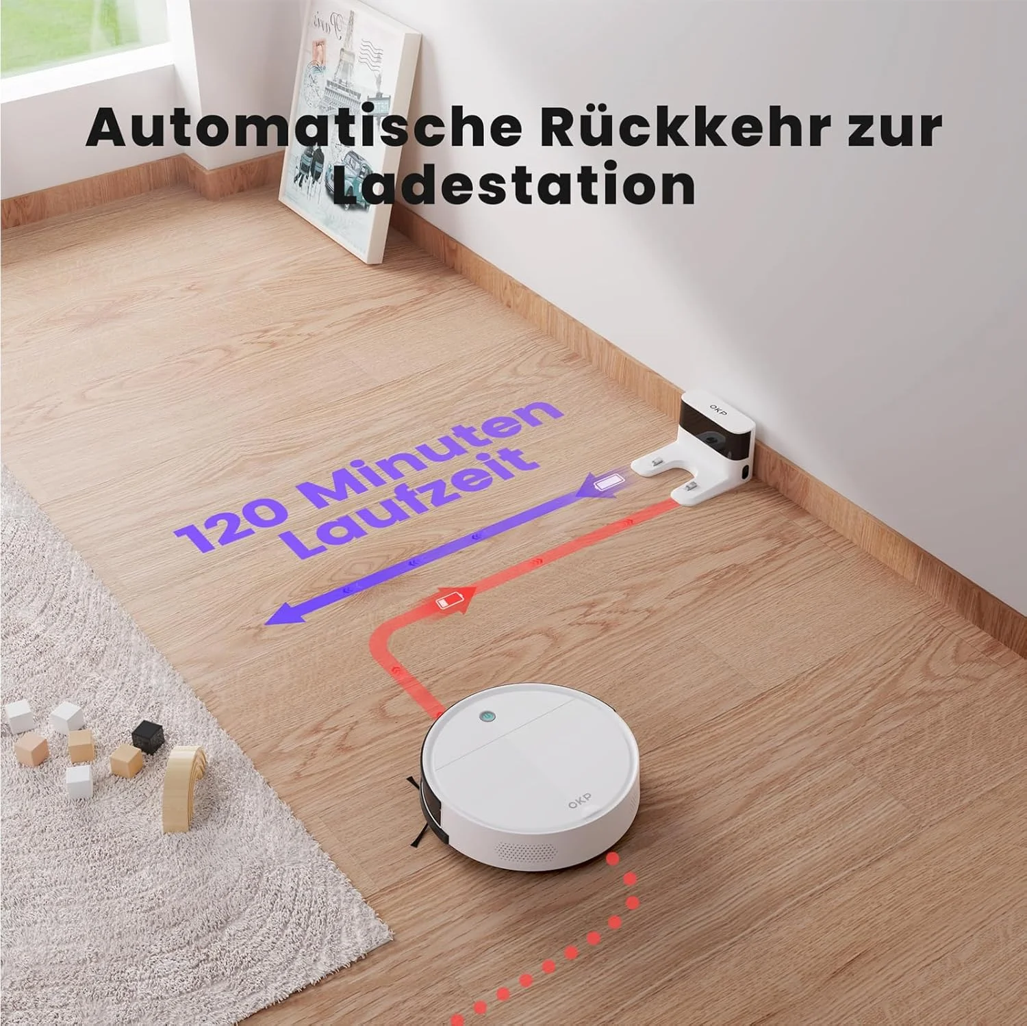 جاروبرقی رباتیک OKP K5، مکش قوی 4500Pa، فوق العاده نازک، تمیز کردن برنامه ریزی شده، شارژ خودکار، با کنترل WIFI/Alexa/APP، عالی برای تمیز کردن موی حیوانات خانگی، فرش و کف های سخت