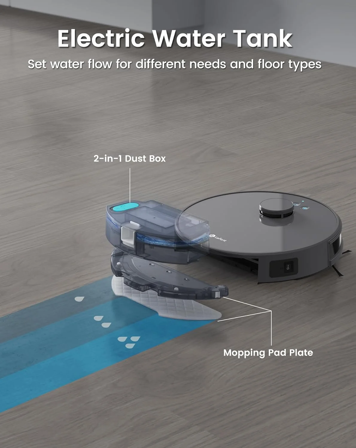 جاروبرقی رباتیک و تی‌شو لِفانت مدل M1، دارای مسیریابی LDS، قدرت مکش 4000Pa، وای‌فای 2.4G/5G، 150 دقیقه زمان کارکرد، مرز مجازی، کنترل هوشمند از طریق اپلیکیشن/الکسا، مناسب برای موی حیوانات خانگی، سطوح سخت و فرش، طراحی فشرده 32 سانتی‌متری