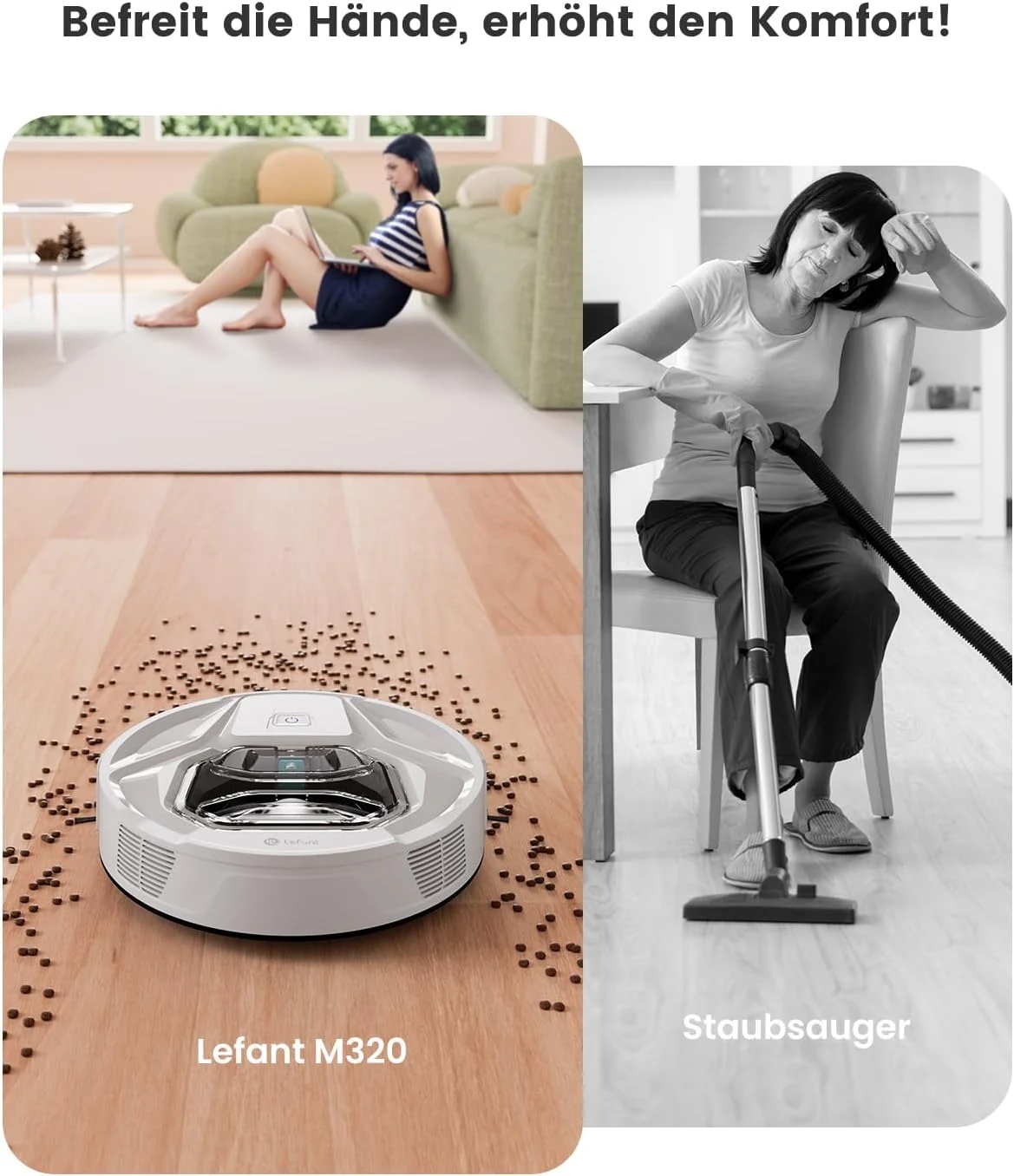 جاروبرقی رباتیک LEFANT M320، ربات جاروبرقی 6000 پاسکال با مسیریابی دقیق فاصله، مخزن گرد و غبار 800 میلی لیتری قابل مشاهده، 210 دقیقه، WLAN/App، ایده آل برای موی حیوانات خانگی، فرش جاروبرقی رباتیک LEFANT M320، ربات جاروبرقی 6000 پاسکال با مسیریابی دقیق فاصله، مخزن گرد و غبار 800 میلی لیتری قابل مشاهده، 210 دقیقه، WLAN/App، ایده آل برای موی حیوانات خانگی، فرش