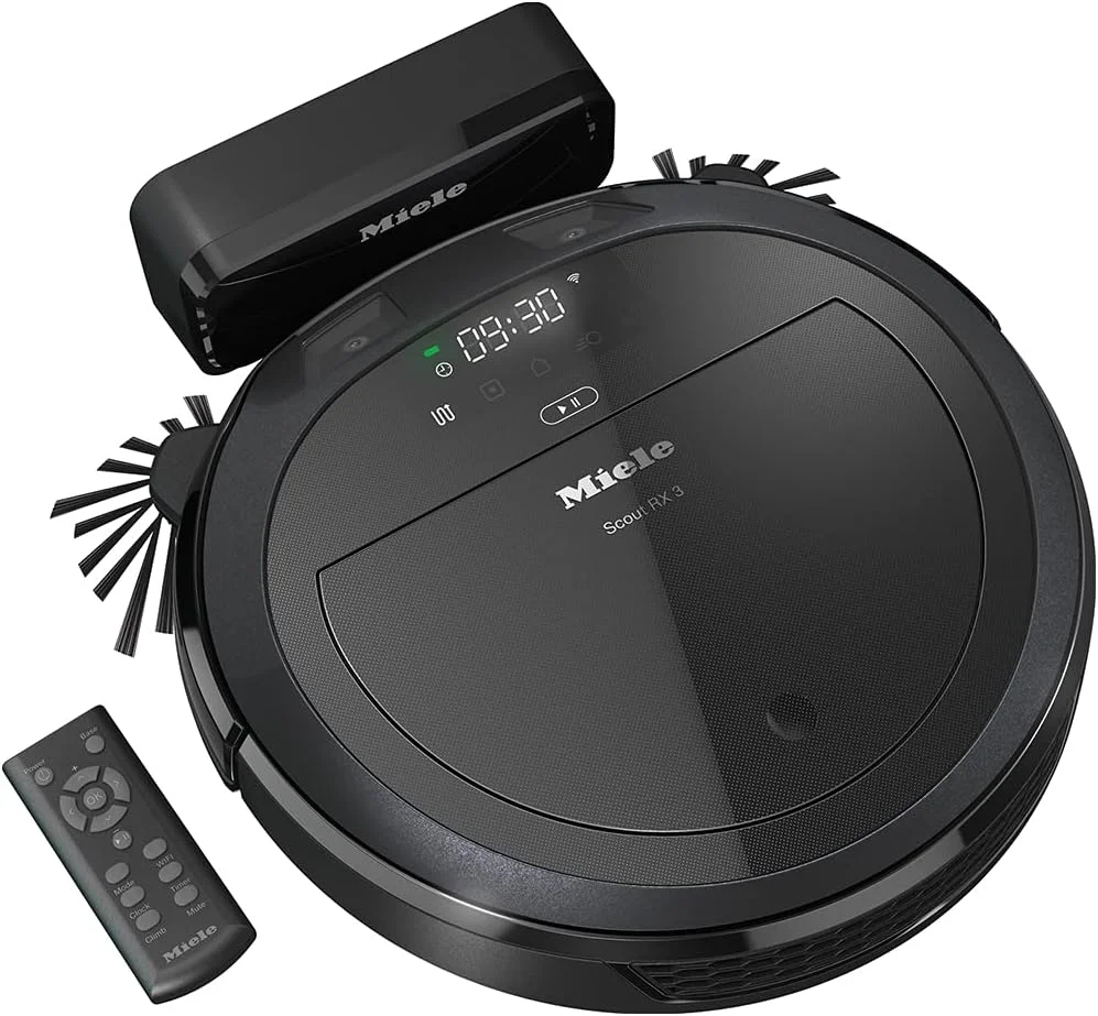 جاروبرقی رباتیک Miele 11830090 Scout RX3 با قدرت تمیز کنندگی Quattro، مسیریابی هوشمند سه بعدی، فناوری محافظت از مبلمان و عمر باتری 60 دقیقه، مشکی ابسیدین جاروبرقی رباتیک Miele 11830090 Scout RX3 با قدرت تمیز کنندگی Quattro، مسیریابی هوشمند سه بعدی، فناوری محافظت از مبلمان و عمر باتری 60 دقیقه، مشکی ابسیدین