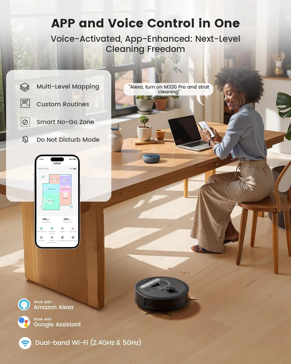 جاروبرقی رباتیک Lefant M330 Pro 3 در 1، جاروبرقی رباتیک با قدرت مکش 5000Pa، مسیریابی DToF، نقشه برداری، مناطق مجازی، اجتناب از موانع PSD، 150 دقیقه، اتصال از طریق Alexa/APP/WiFi جاروبرقی رباتیک Lefant M330 Pro 3 در 1، جاروبرقی رباتیک با قدرت مکش 5000Pa، مسیریابی DToF، نقشه برداری، مناطق مجازی، اجتناب از موانع PSD، 150 دقیقه، اتصال از طریق Alexa/APP/WiFi