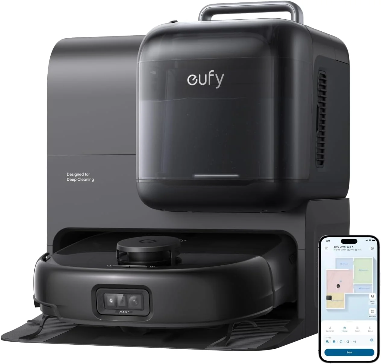 eufy E28 Omni Robot Vacuum Cleaner with Mop, HydroJet System, Portable Deep Cleaner for Carpet, Spot Cleaner, 20,000 Pa Turbo Suction, Zero Tangling, Corner-to-Edge Deep Cleaning, All-In-One Station
