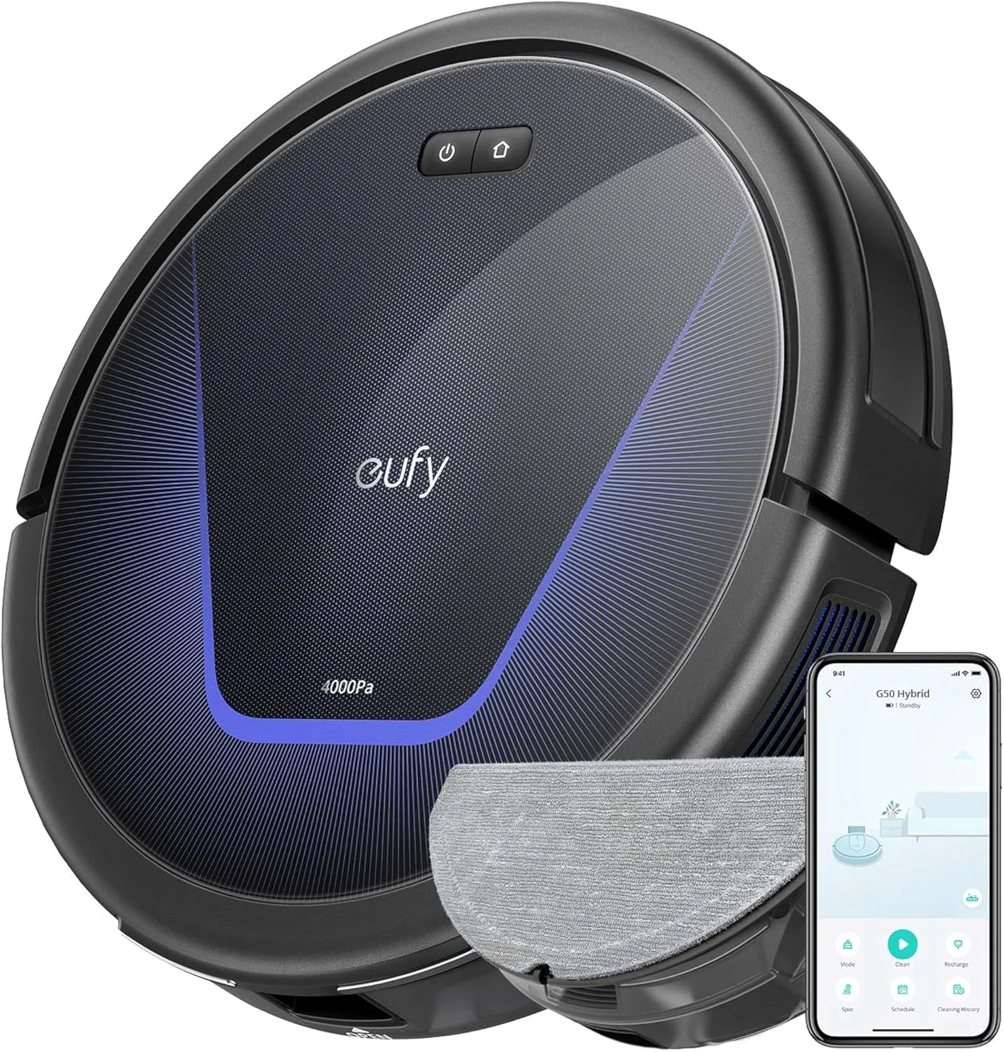 eufy G50 Hybrid Robot Vacuum with Mop, 4,000 Pa Strong Suction, Dynamic Navigation, Pro-Detangle Comb, Roller Brush, Ideal for Pet Hair, Hard Floors, Hard Floor Only