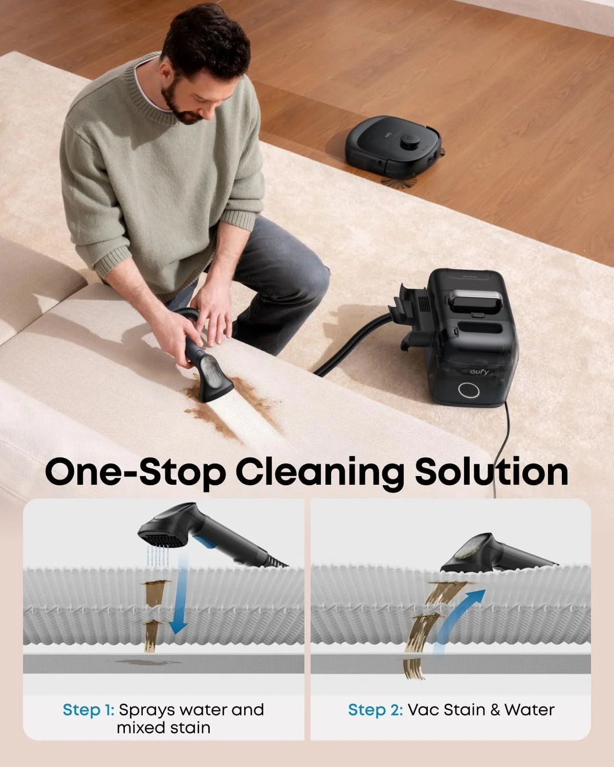 eufy E28 Omni Robot Vacuum Cleaner with Mop, HydroJet System, Portable Deep Cleaner for Carpet, Spot Cleaner, 20,000 Pa Turbo Suction, Zero Tangling, Corner-to-Edge Deep Cleaning, All-In-One Station eufy E28 Omni Robot Vacuum Cleaner with Mop, HydroJet System, Portable Deep Cleaner for Carpet, Spot Cleaner, 20,000 Pa Turbo Suction, Zero Tangling, Corner-to-Edge Deep Cleaning, All-In-One Station