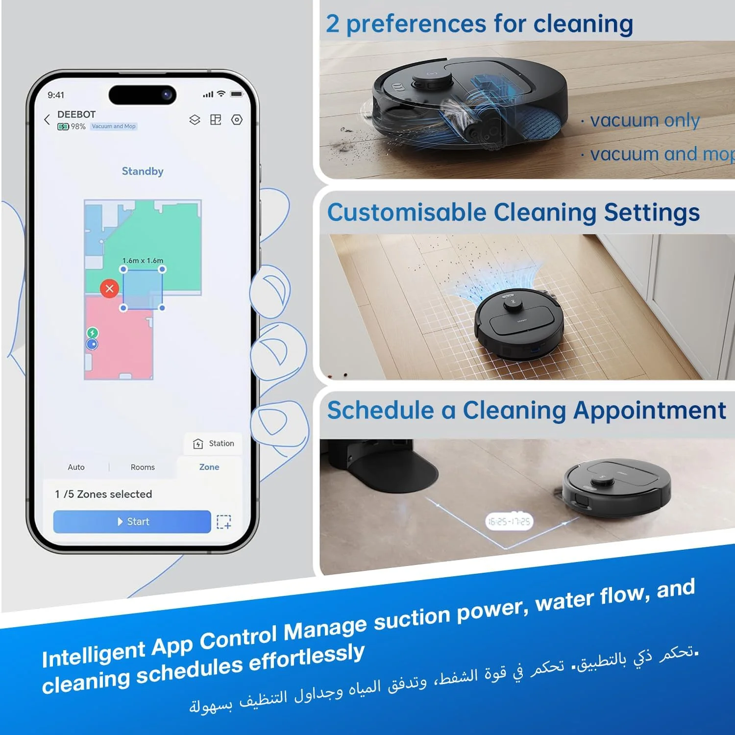 جاروبرقی رباتیک و تیکش اکو وکز Deebot N20e، مکش فوقالعاده قوی 10000 پاسکال، ضد گره خوردگی مو، 350 دقیقه زمان کارکرد، قابلیت عبور از آستانه درب 20 میلیمتری، مسیریابی هوشمند TrueMapping جاروبرقی رباتیک و تیکش اکو وکز Deebot N20e، مکش فوقالعاده قوی 10000 پاسکال، ضد گره خوردگی مو، 350 دقیقه زمان کارکرد، قابلیت عبور از آستانه درب 20 میلیمتری، مسیریابی هوشمند TrueMapping