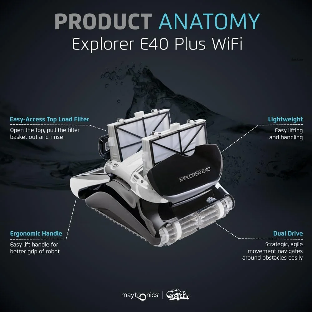 جاروبرقی رباتیک استخر دلفین Explorer E40 Wi-Fi مناسب استخرهای تا 50 فوت - برس تمیز کننده خط آب جاروبرقی رباتیک استخر دلفین Explorer E40 Wi-Fi مناسب استخرهای تا 50 فوت - برس تمیز کننده خط آب