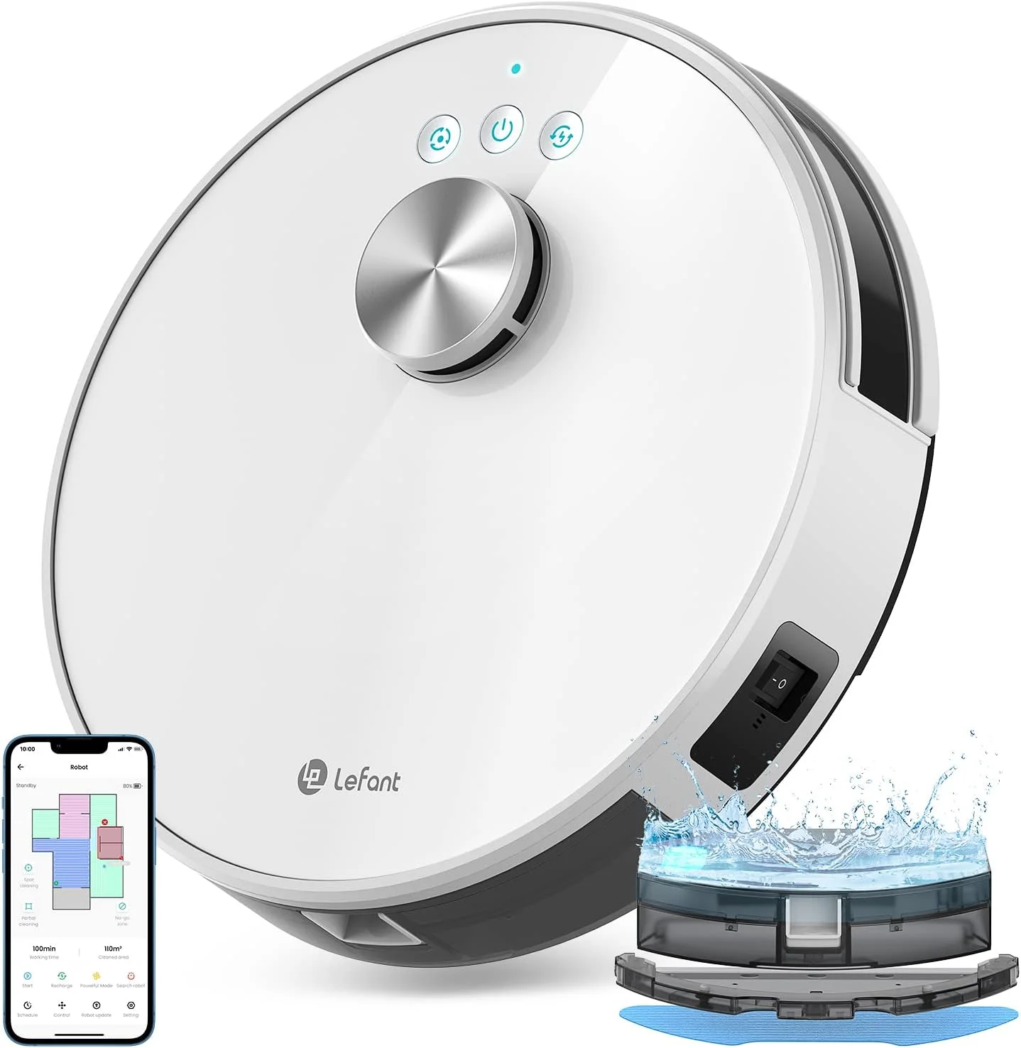 جاروبرقی رباتیک و تی شوی لِفانت، مسیریابی LiDAR، مکش 4000Pa، زمان کارکرد 150 دقیقه، جاروبرقی رباتیک با قابلیت شارژ خودکار، نقشه برداری چند طبقه، مناطق ممنوعه، ایده آل برای موی حیوانات خانگی، فرش، کف سخت (M1 New)