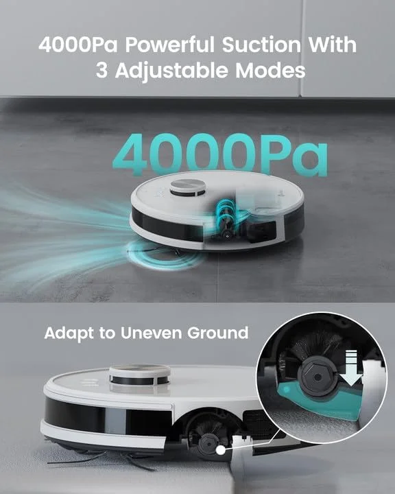 جاروبرقی رباتیک و تی شوی لِفانت، مسیریابی LiDAR، مکش 4000Pa، زمان کارکرد 150 دقیقه، جاروبرقی رباتیک با قابلیت شارژ خودکار، نقشه برداری چند طبقه، مناطق ممنوعه، ایده آل برای موی حیوانات خانگی، فرش، کف سخت (M1 New)