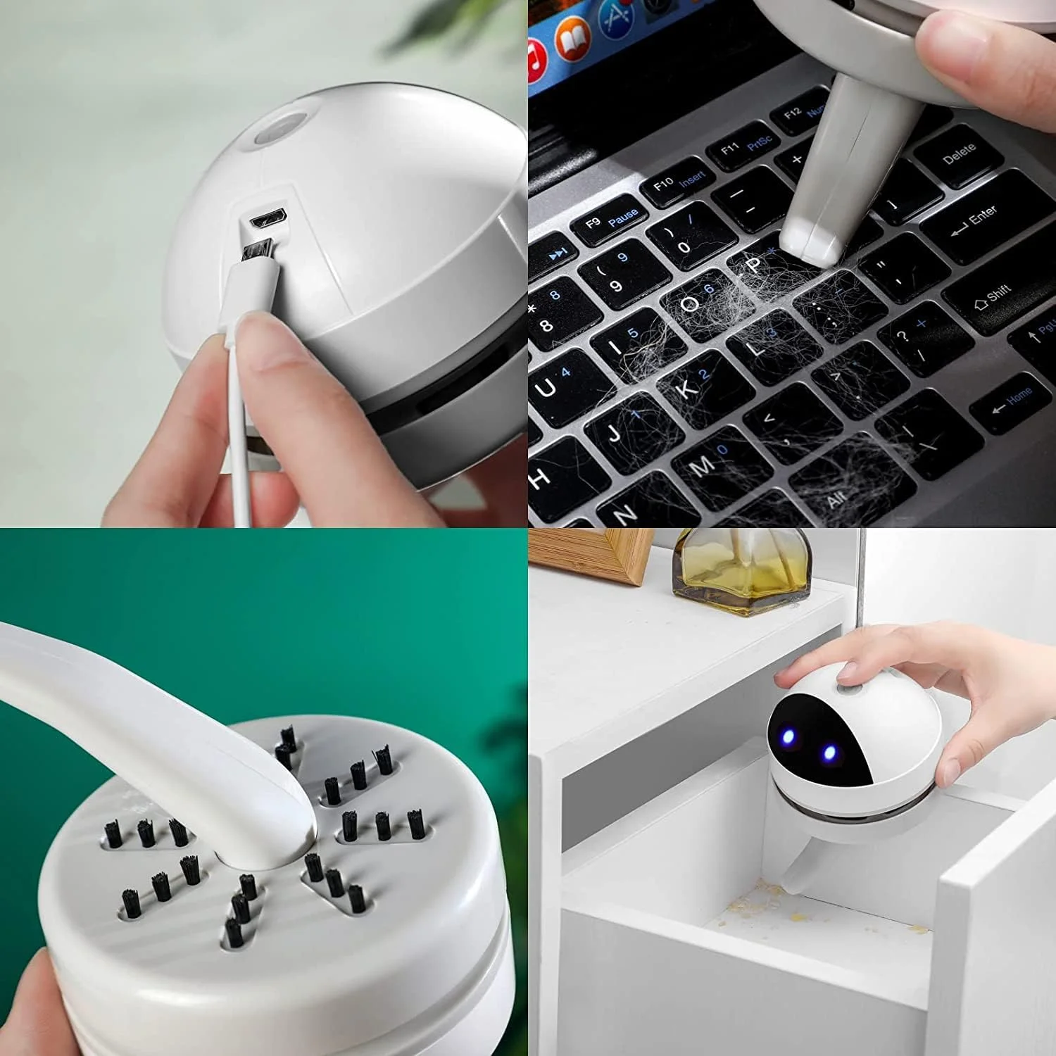 جاروبرقی رومیزی کوچک Azonee، جاروبرقی رباتیک برای میز کار، جاروبرقی USB کوچک قابل حمل و بی صدا برای جمع آوری اشیاء ریز، خرده نان، خرده پاک کن، مو، پولک برای خانه، دفتر، آشپزخانه، کیبورد پیانو