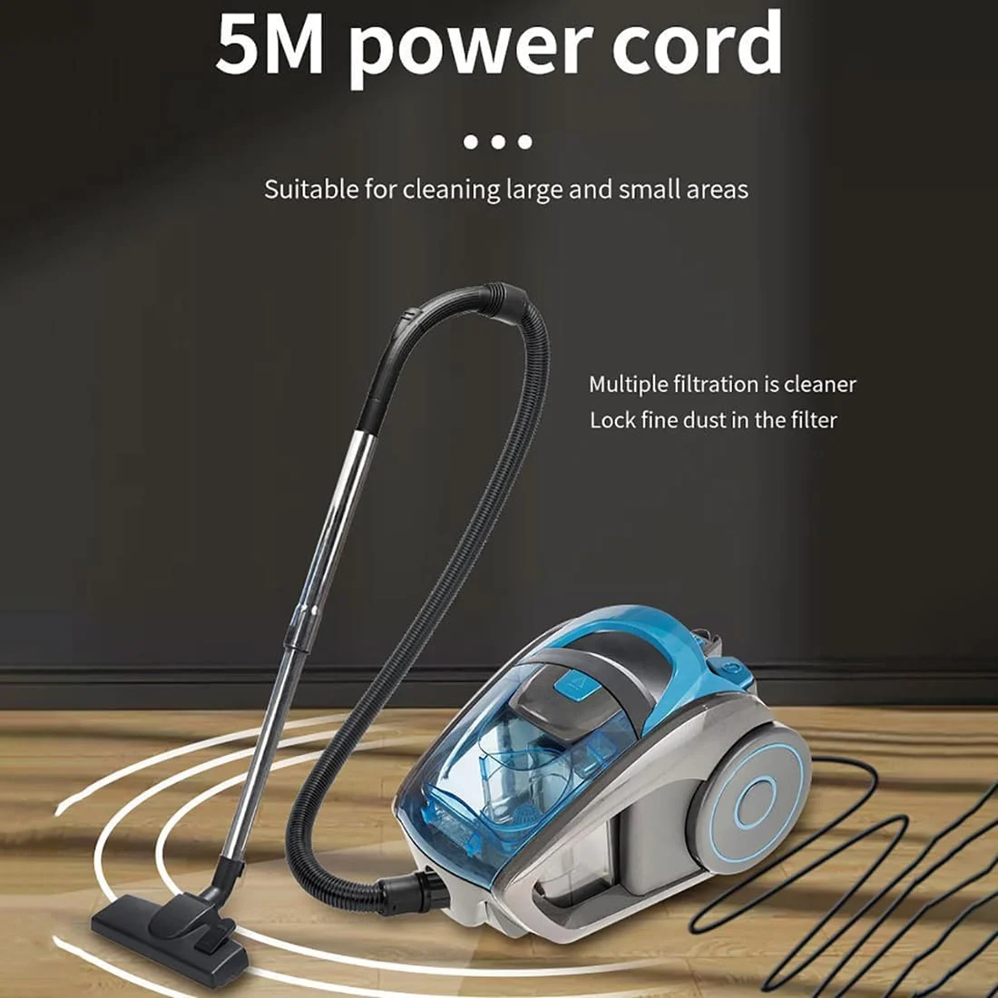 جاروبرقی سطلی، سطل گرد و غبار 1.5 لیتری موتور کارآمد 2500 واتی، جاروبرقی کیسه ای استوانه ای جمع و جور و سبک وزن، قدرتمند برای کف های سخت، فرش ها و ماشین ها