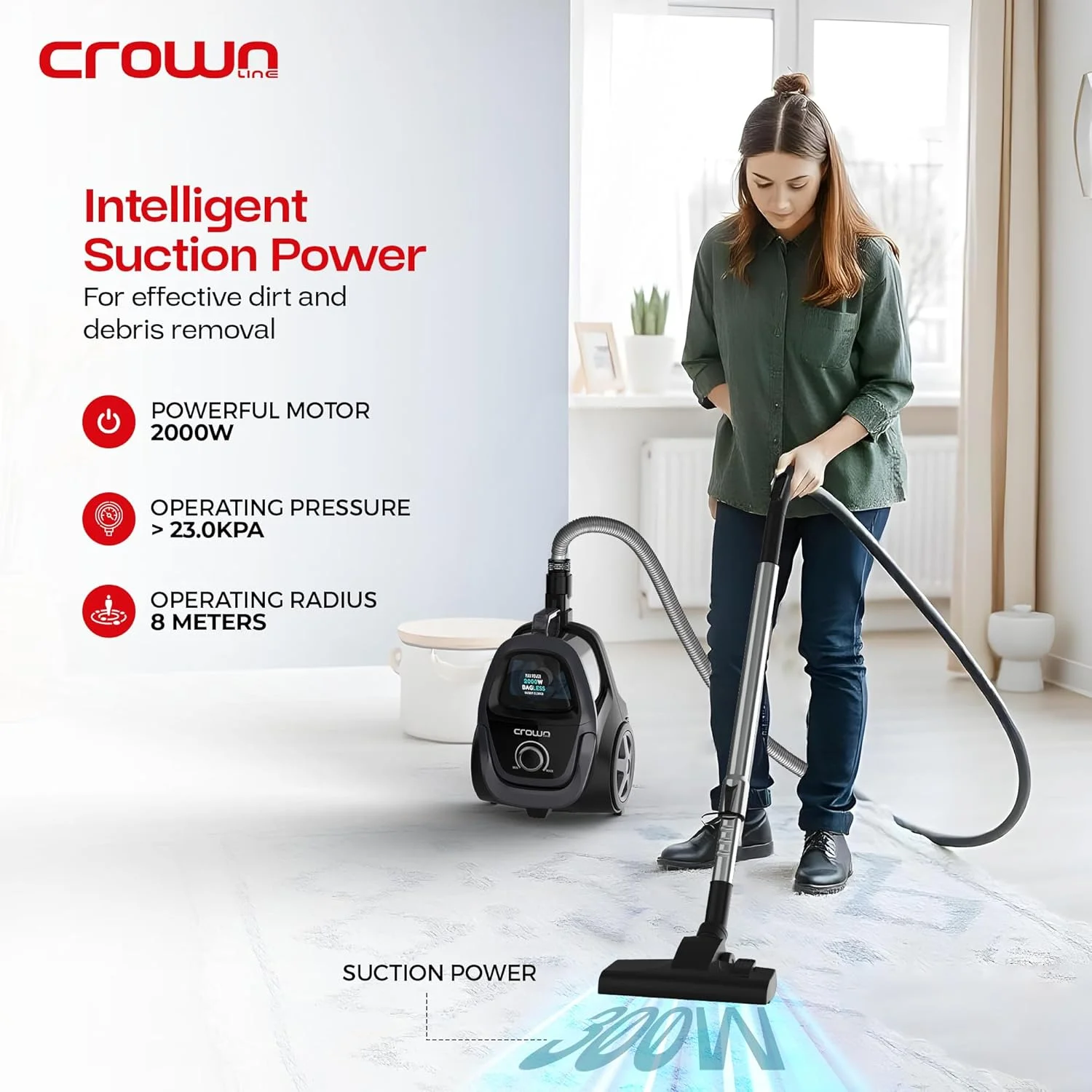 جاروبرقی بدون کیسه 2000 وات Crownline | مخزن 2.5 لیتری با دسته قابل تنظیم | مکش قدرتمند با فیلترهای متعدد | نشانگر پر بودن مخزن گرد و غبار و عملکرد بی صدا | VC-272A جاروبرقی بدون کیسه 2000 وات Crownline | مخزن 2.5 لیتری با دسته قابل تنظیم | مکش قدرتمند با فیلترهای متعدد | نشانگر پر بودن مخزن گرد و غبار و عملکرد بی صدا | VC-272A