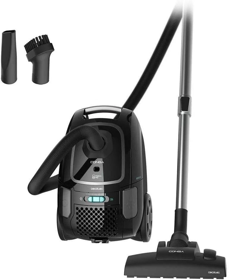 جاروبرقی کیسه ای سطلی Cecotec Conga Powerbag 4000 XL با ظرفیت 4 لیتر. 890 وات، فیلتراسیون با راندمان بالا، لوله تلسکوپی فلزی، شامل لوازم جانبی مبلمان و گوشه ها، شعاع عملکرد 7 متر