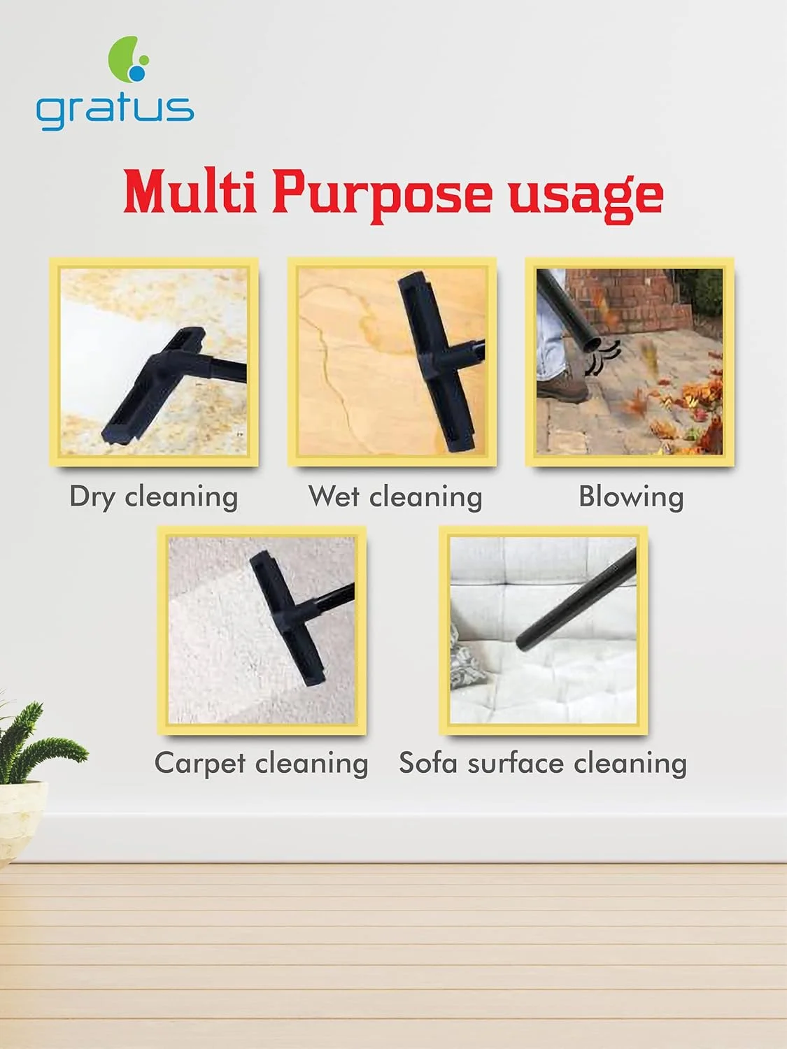 جاروبرقی سطلی آب و خاک گراتوس 1600 وات با پریز برق 2000 وات، موتور پرقدرت، بدنه استیل ضد زنگ، مخزن 30 لیتری استیل، فیلتراسیون چندگانه مدل GR-WVC2516AC