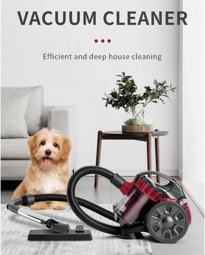 جاروبرقی قدرتمند 2600 واتی MiBoce، جاروبرقی استوانه ای بدون کیسه 1.5 لیتری، با سیم برق 5 متری، فیلتر HEPA، برای گرد و غبار، موی حیوانات خانگی، کثیفی و مواد آلرژی زا