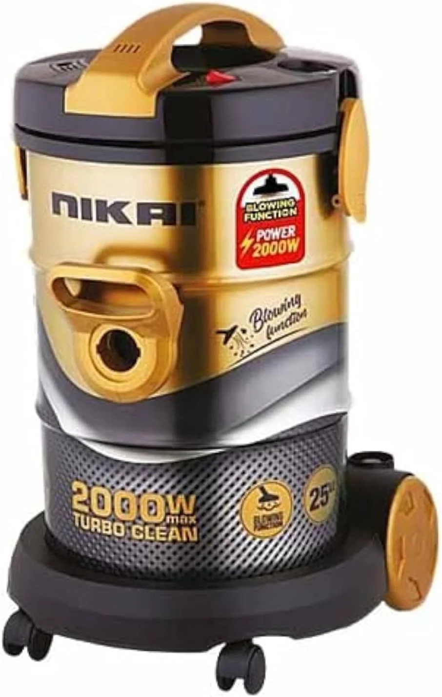 جاروبرقی نیکای 25 لیتری با قدرت 2000 وات، عملکرد دمنده، لوله تلسکوپی فلزی، فضای داخلی ضد اکسیداسیون، فیلتر اسفنجی و پوشش ضد اکسیداسیون برای مصارف خانگی و اداری - NVC450A