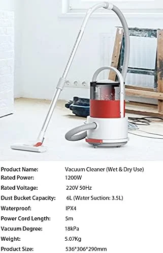 جاروبرقی چند منظوره RENXR، جاروبرقی سطلی تر و خشک جمع کننده گرد و غبار با برس کف 18000Pa، 1200W، ظرفیت 6 لیتر