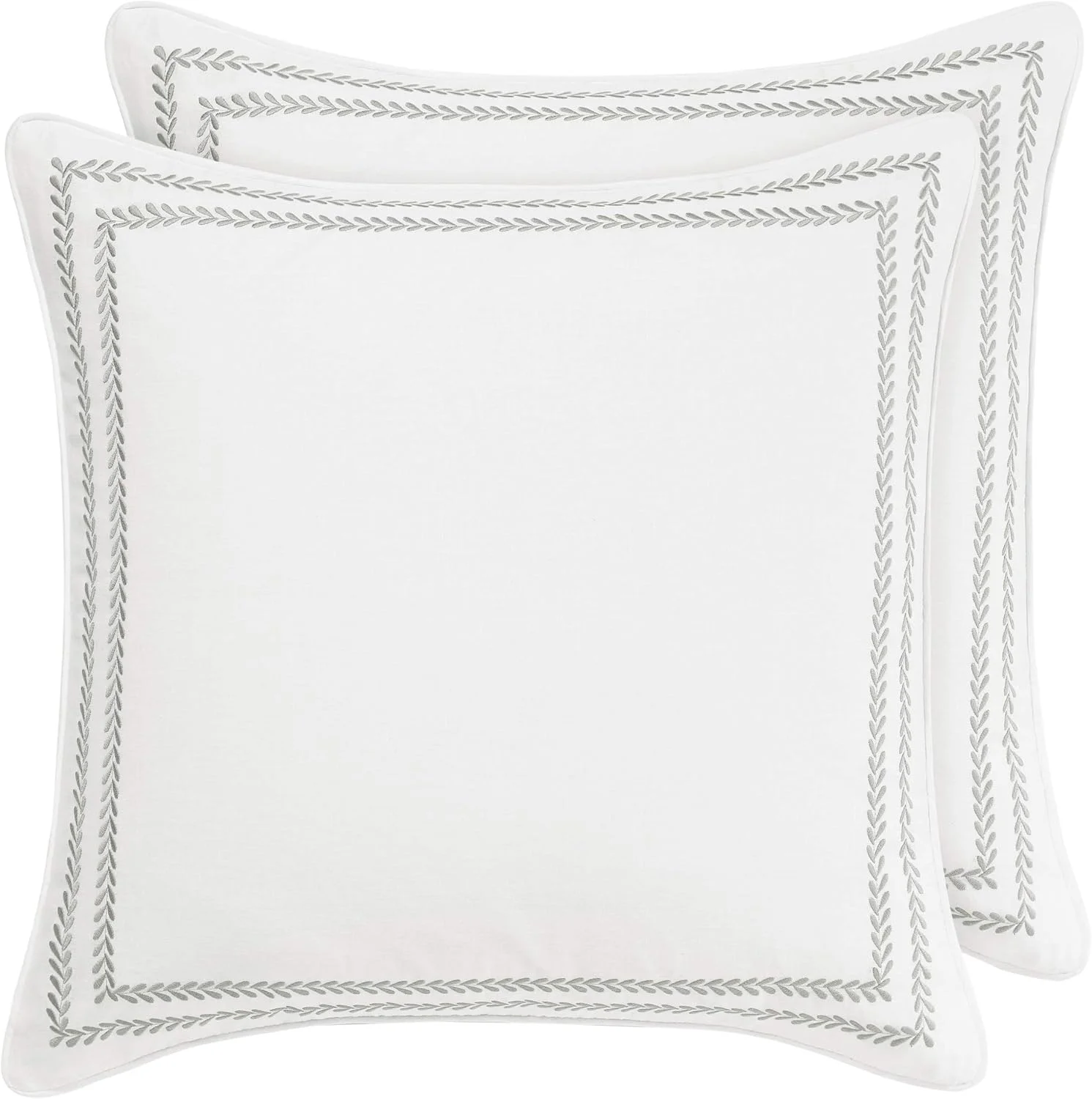 Laura Ashley Home Decorative Pillow Case for Bedroom and Home Décor, Cotton, Stitched Vine Leaf Grey, European-Square