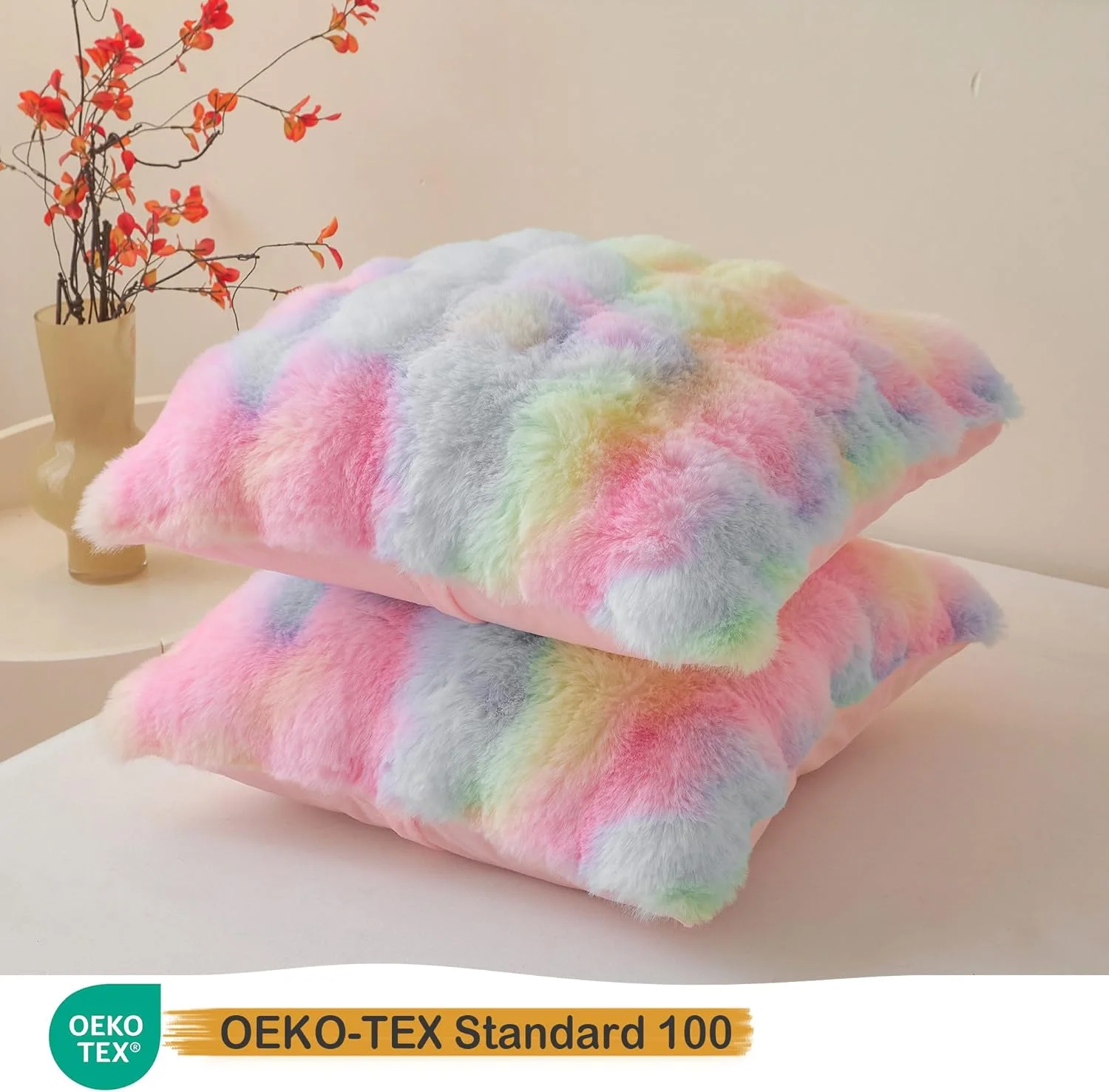 کاور کوسن خز مصنوعی خرگوشی LIFEREVO، روکش های کوسن کرکی و نرم 45x45 سانتی متر، طرح رنگین کمانی کاور کوسن خز مصنوعی خرگوشی LIFEREVO، روکش های کوسن کرکی و نرم 45x45 سانتی متر، طرح رنگین کمانی