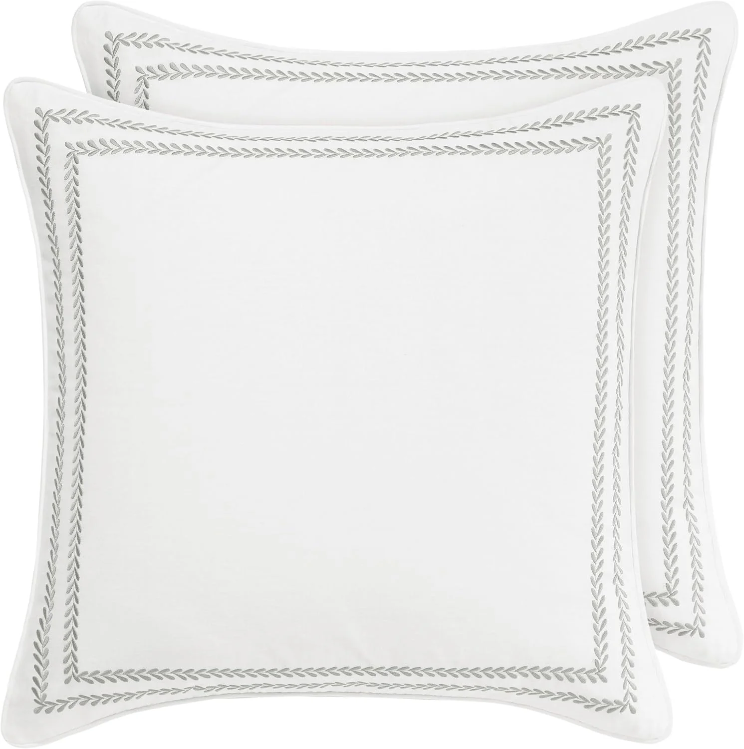Laura Ashley Home Decorative Pillow Case for Bedroom and Home Décor, Cotton, Stitched Vine Leaf Grey, European-Square Laura Ashley Home Decorative Pillow Case for Bedroom and Home Décor, Cotton, Stitched Vine Leaf Grey, European-Square