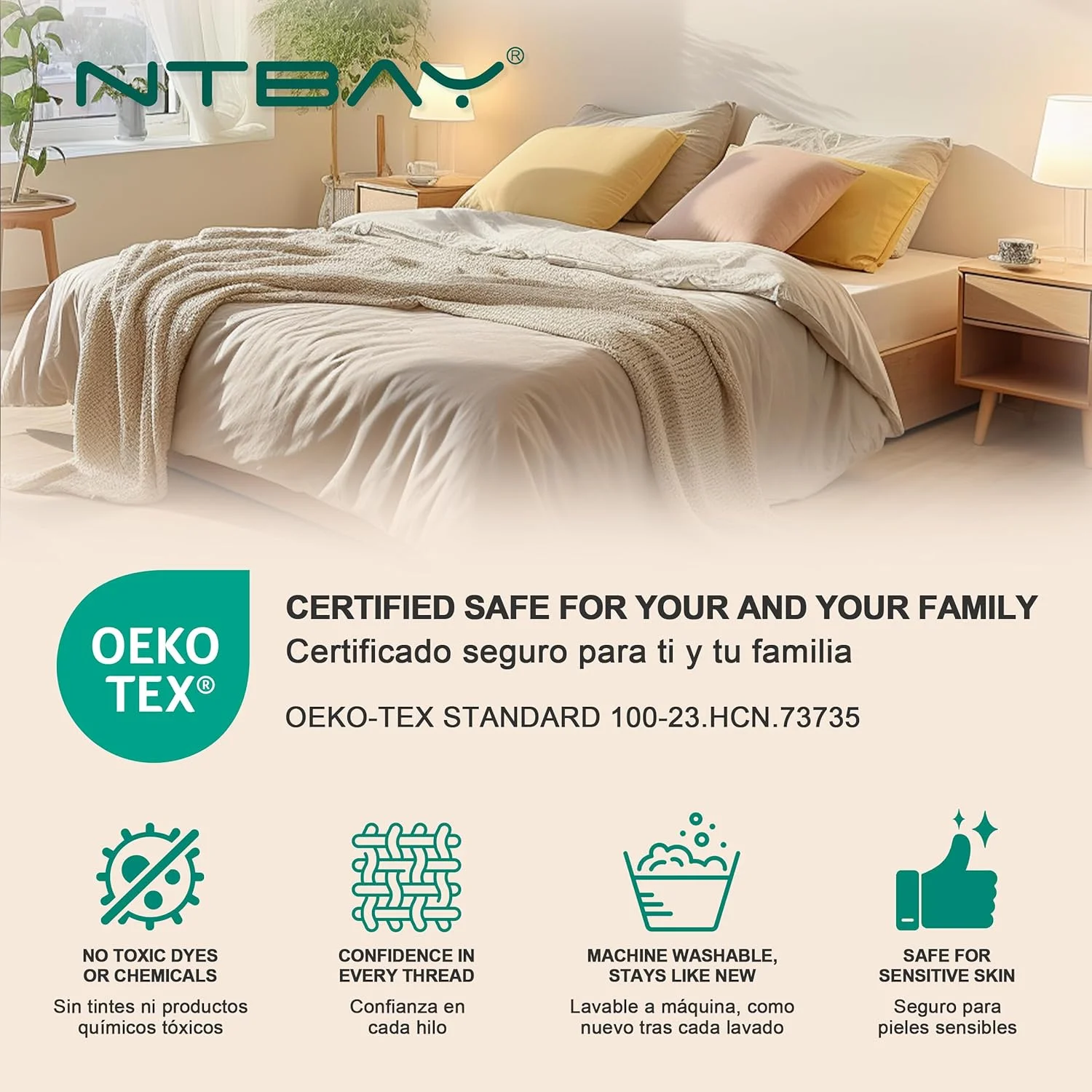 روبالشتی NTBAY سایز کویین، ست 2 عددی، 100% میکروفایبر برس خورده، نرم و راحت، مقاوم در برابر چروک، محو شدن و لکه (سفید، کویین)