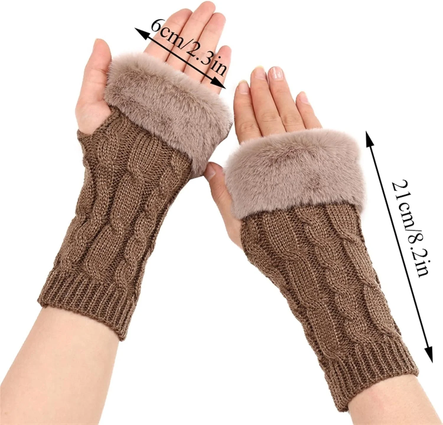 CHEWYZ دستکش های زمستانی رنگ ثابت خز خرگوش مصنوعی آستین بازو گرم کننده دستکش های بدون انگشت دستکش بافتنی زنانه (رنگ: Hortel)