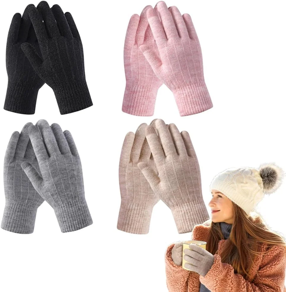 ELECDON Winter Touchscreen Gloves, Women's Winter Touchscreen Gloves with Fleece Lining, Warm Knit Gloves with Elastic Cuffs for Cold Weather