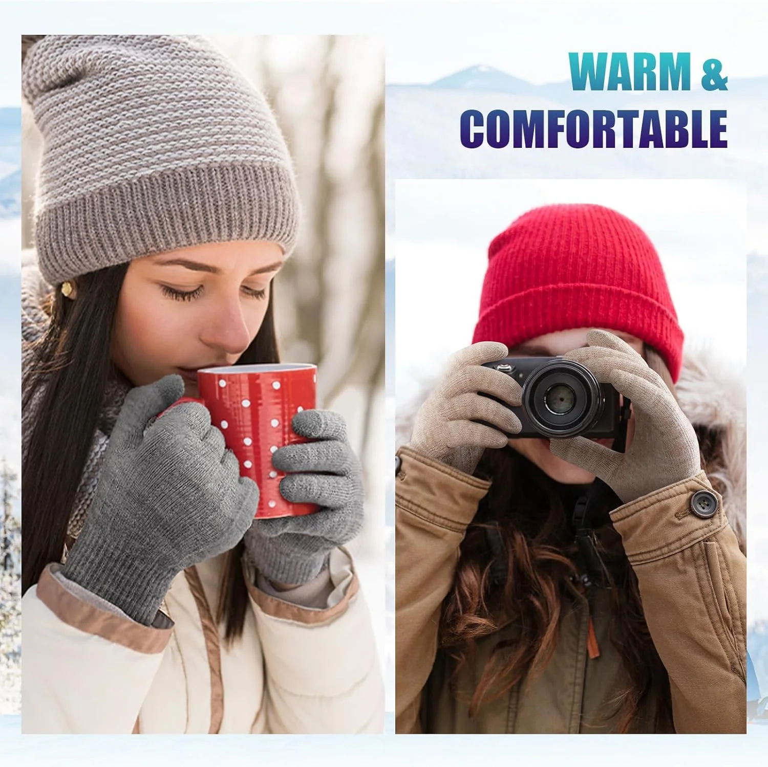 ELECDON Winter Touchscreen Gloves, Women's Winter Touchscreen Gloves with Fleece Lining, Warm Knit Gloves with Elastic Cuffs for Cold Weather ELECDON Winter Touchscreen Gloves, Women's Winter Touchscreen Gloves with Fleece Lining, Warm Knit Gloves with Elastic Cuffs for Cold Weather