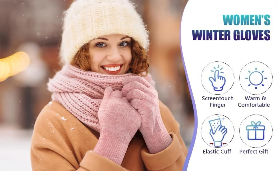 ELECDON Winter Touchscreen Gloves, Women's Winter Touchscreen Gloves with Fleece Lining, Warm Knit Gloves with Elastic Cuffs for Cold Weather ELECDON Winter Touchscreen Gloves, Women's Winter Touchscreen Gloves with Fleece Lining, Warm Knit Gloves with Elastic Cuffs for Cold Weather