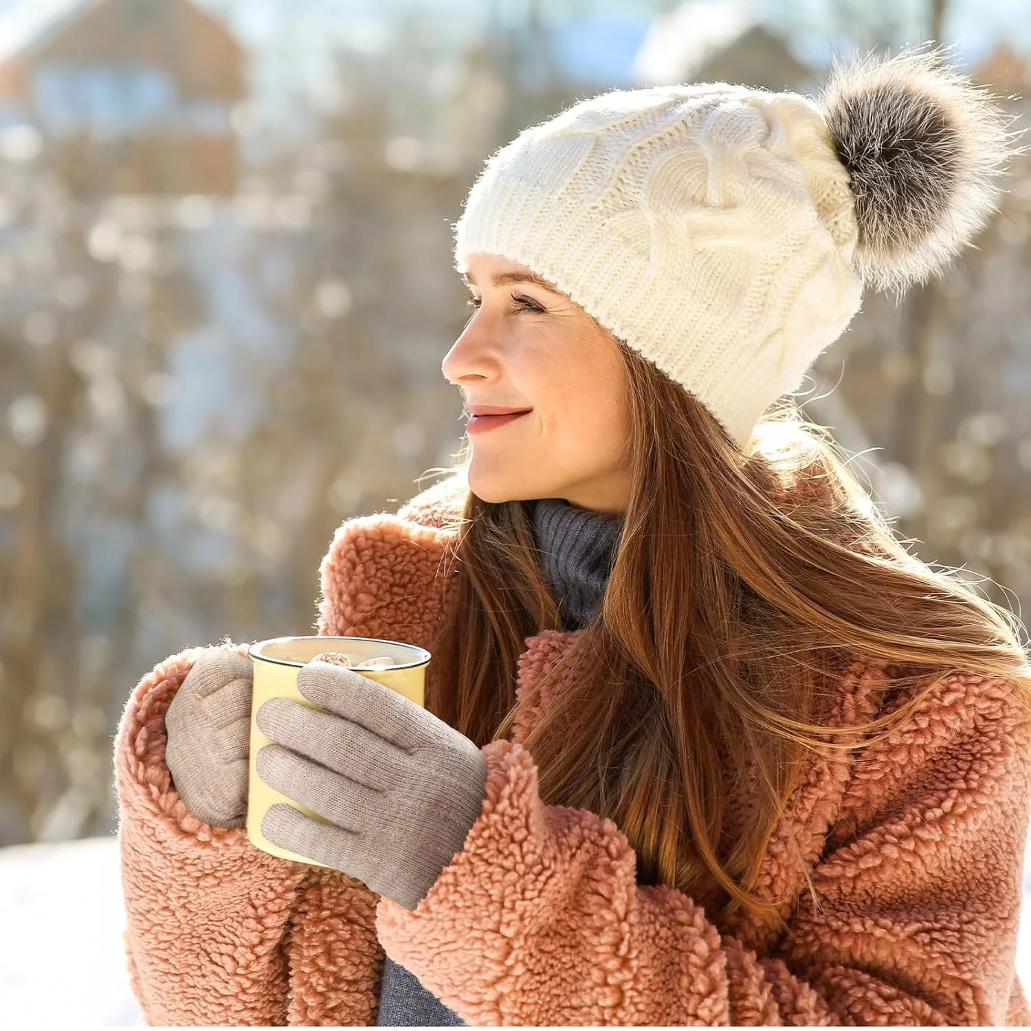 ELECDON Winter Touchscreen Gloves, Women's Winter Touchscreen Gloves with Fleece Lining, Warm Knit Gloves with Elastic Cuffs for Cold Weather ELECDON Winter Touchscreen Gloves, Women's Winter Touchscreen Gloves with Fleece Lining, Warm Knit Gloves with Elastic Cuffs for Cold Weather