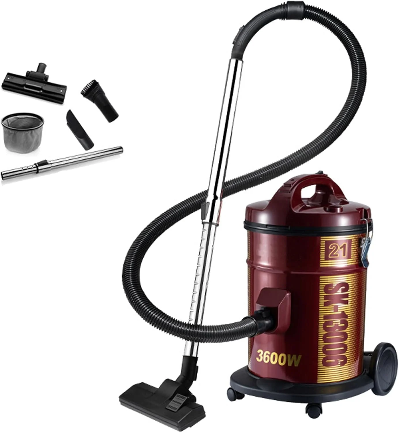 جاروبرقی سطلی 3600 وات، ظرفیت مخزن گرد و غبار 21 لیتری، فیلتر قابل جابجایی و شستشو، برس گردگیری و نازل شکاف دار با سر چند زاویه ای، جاروبرقی برای خانه، دفتر، گاراژ، ماشین، کارگاه، موی حیوانات خانگی جاروبرقی سطلی 3600 وات، ظرفیت مخزن گرد و غبار 21 لیتری، فیلتر قابل جابجایی و شستشو، برس گردگیری و نازل شکاف دار با سر چند زاویه ای، جاروبرقی برای خانه، دفتر، گاراژ، ماشین، کارگاه، موی حیوانات خانگی