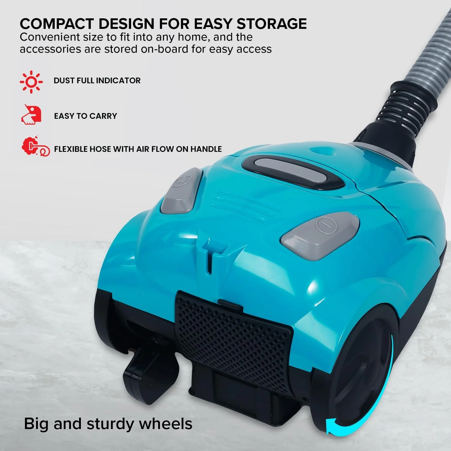 جاروبرقی Clikon با موتور پرقدرت، کیسه پارچه ای قابل شستشو، سیم جمع کن خودکار، نشانگر پر بودن مخزن گرد و غبار، 1200 وات، آبی - CK4022