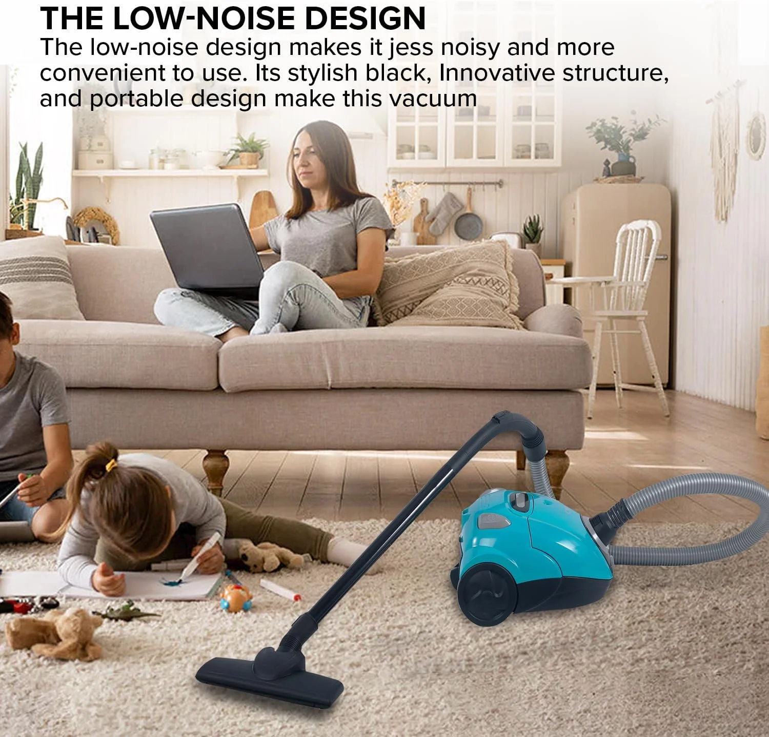 جاروبرقی Clikon با موتور پرقدرت، کیسه پارچه ای قابل شستشو، سیم جمع کن خودکار، نشانگر پر بودن مخزن گرد و غبار، 1200 وات، آبی - CK4022