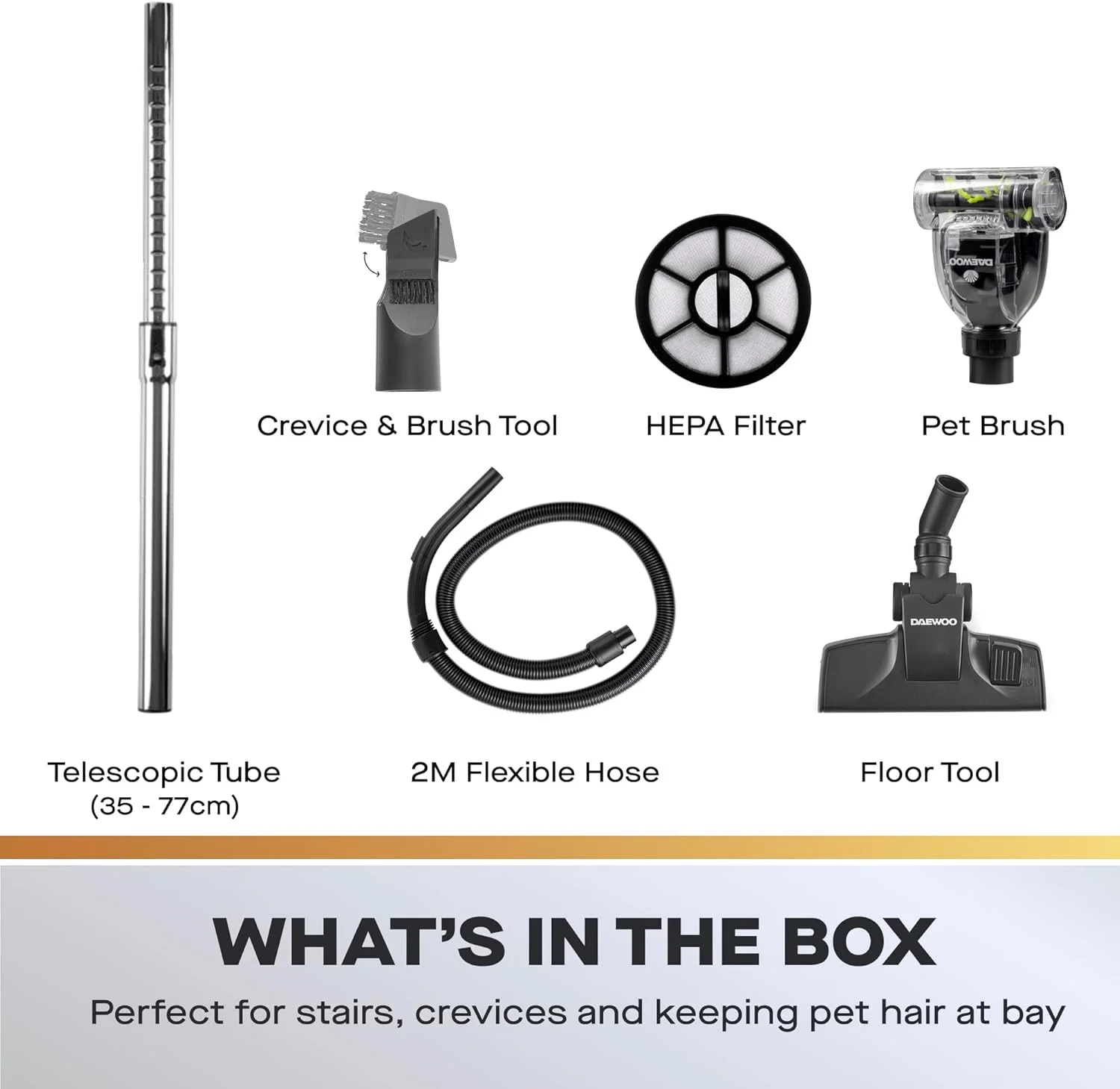 جاروبرقی بدون کیسه سایکلونیک 700 وات Daewoo Tornado Pet، مخزن گرد و غبار 3 لیتری با تخلیه آسان، سیم 5 متری فوق العاده بلند و شلنگ انعطاف پذیر، فیلتر هپا قابل شستشو، برس 2 در 1 مخصوص پله و حیوانات خانگی
