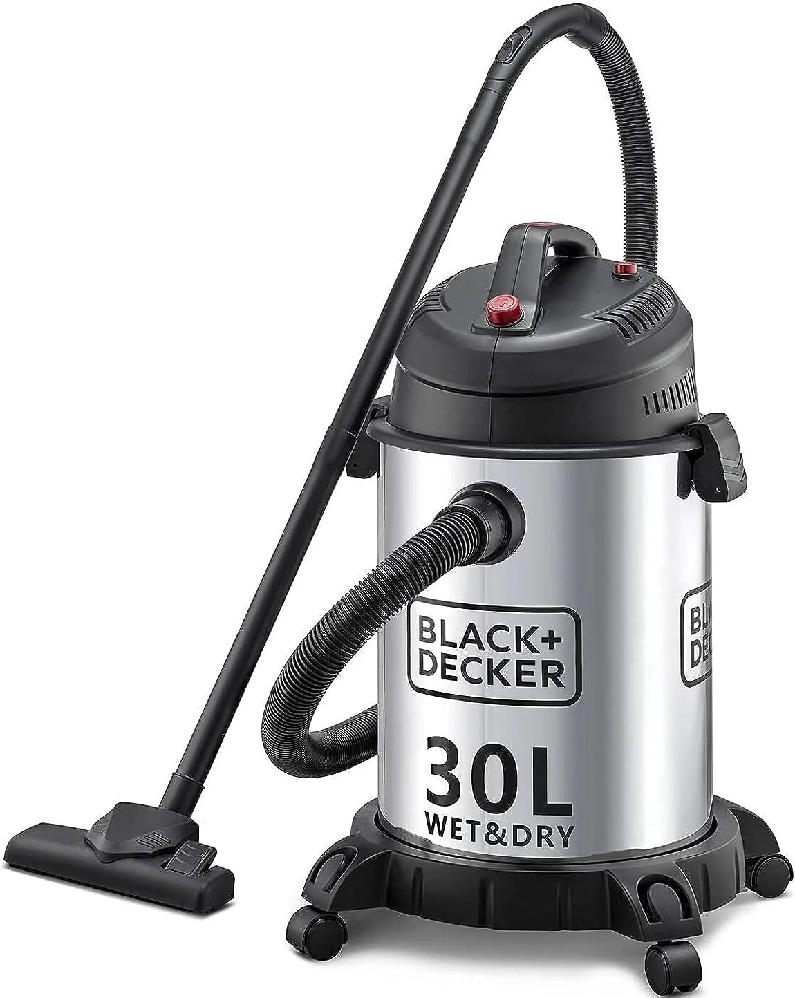جاروبرقی سطلی آب و خاک 30 لیتری مشکی و دکر با مخزن استیل ضد زنگ 1610 وات مدل WV1450-B5 نقره ای