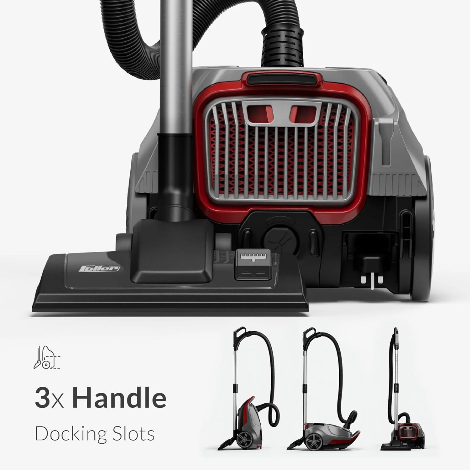 جاروبرقی 2400 وات فلر آلمان، کنترل از راه دور روی دسته، فوق العاده بی صدا، ظرفیت 6 لیتری گرد و غبار، برس توربو + عملکرد دمنده، فیلتراسیون 5 مرحله ای با HEPA، مدل VC240، نسخه امارات (خاکستری تیره قرمز)