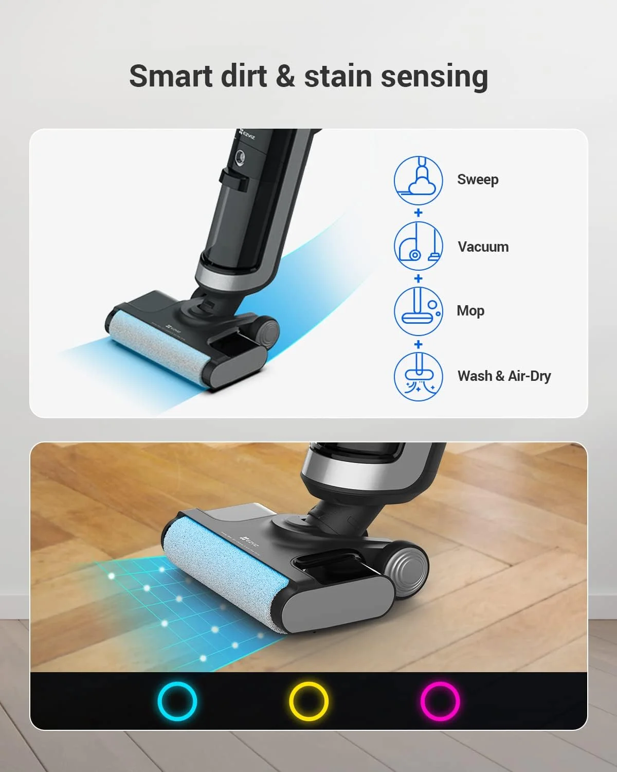 جاروبرقی عصایی ایزی ویز مدل RH1، باتری دار، خشک و مرطوب، دارای فیلتر HEPA، بدون کیسه، 200 وات، مشکی، خاکستری، 4 آمپر ساعت