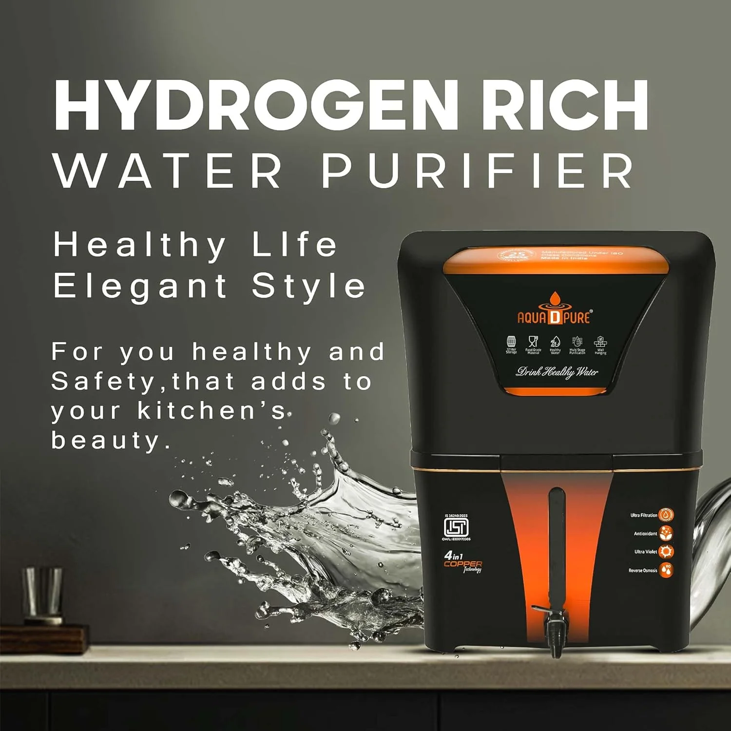 دستگاه تصفیه آب 4 در 1 AQUA D PURE مسی با فیلتراسیون 10 مرحله ای UV، UF، تنظیم کننده TDS و مخزن ذخیره بزرگ 12 لیتری، مناسب برای انواع منابع آب دستگاه تصفیه آب 4 در 1 AQUA D PURE مسی با فیلتراسیون 10 مرحله ای UV، UF، تنظیم کننده TDS و مخزن ذخیره بزرگ 12 لیتری، مناسب برای انواع منابع آب