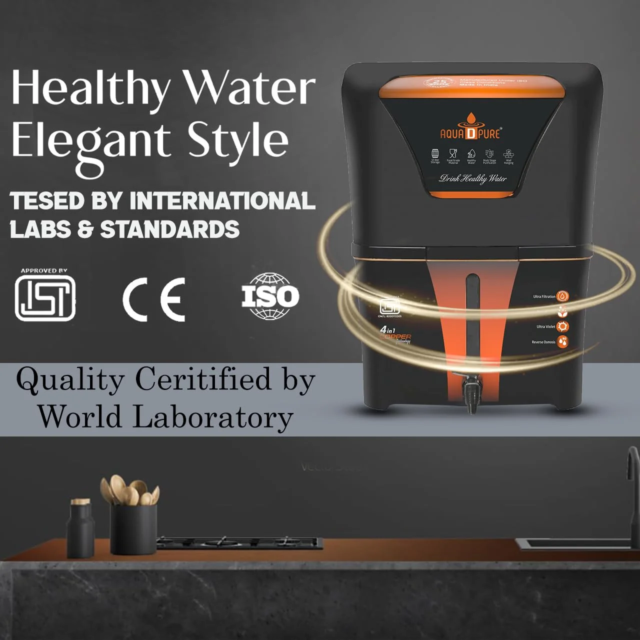 دستگاه تصفیه آب 4 در 1 AQUA D PURE مسی با فیلتراسیون 10 مرحله ای UV، UF، تنظیم کننده TDS و مخزن ذخیره بزرگ 12 لیتری، مناسب برای انواع منابع آب دستگاه تصفیه آب 4 در 1 AQUA D PURE مسی با فیلتراسیون 10 مرحله ای UV، UF، تنظیم کننده TDS و مخزن ذخیره بزرگ 12 لیتری، مناسب برای انواع منابع آب