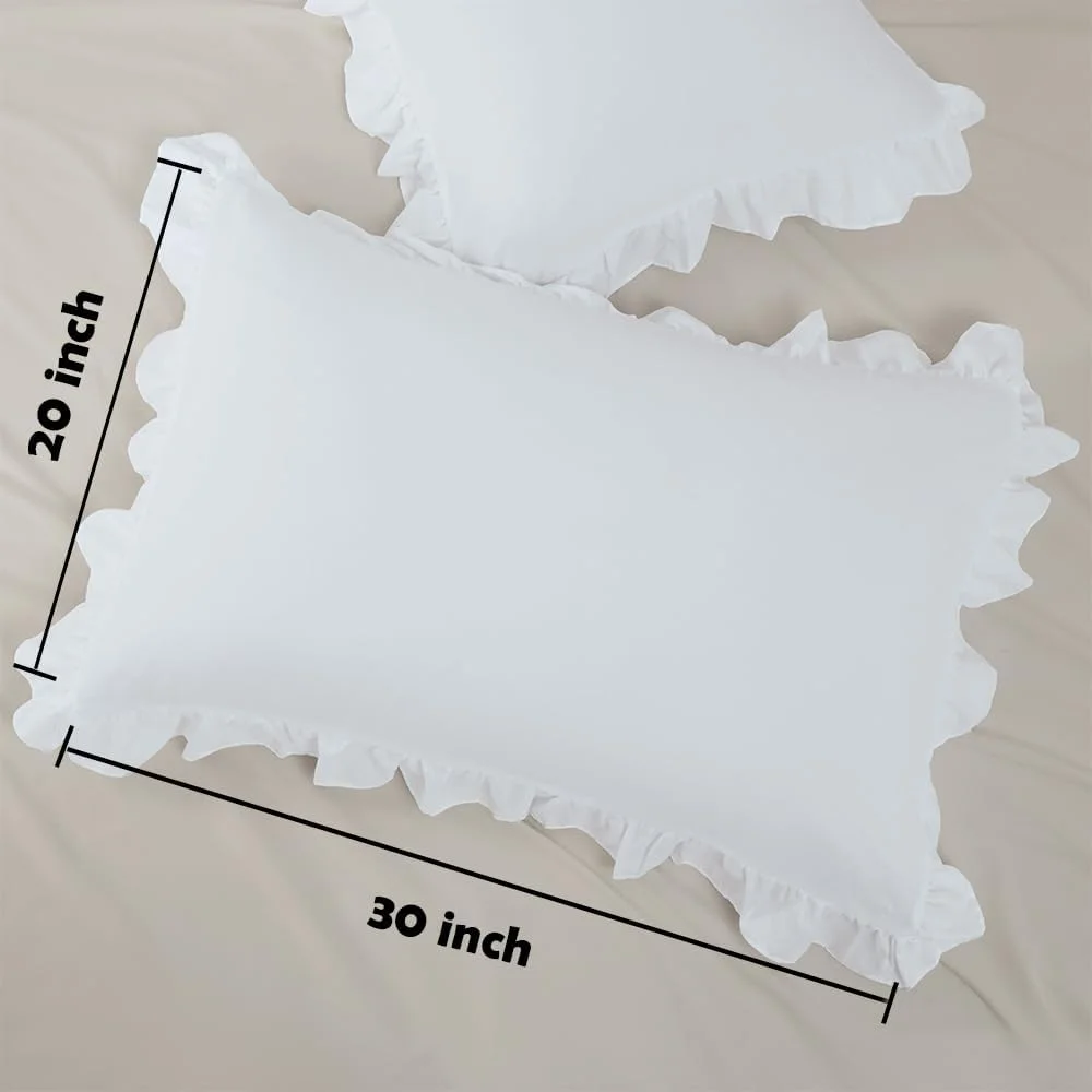 ست 2 عددی روبالشی سایز کوئین Sewdudely، 50x75 سانتی متر، روبالشی پاکتی سفید با حاشیه چین دار، روبالشی های میکروفایبر نرم، قابل تنفس و بدون آبرفت، روبالشی توری ست 2 عددی روبالشی سایز کوئین Sewdudely، 50x75 سانتی متر، روبالشی پاکتی سفید با حاشیه چین دار، روبالشی های میکروفایبر نرم، قابل تنفس و بدون آبرفت، روبالشی توری