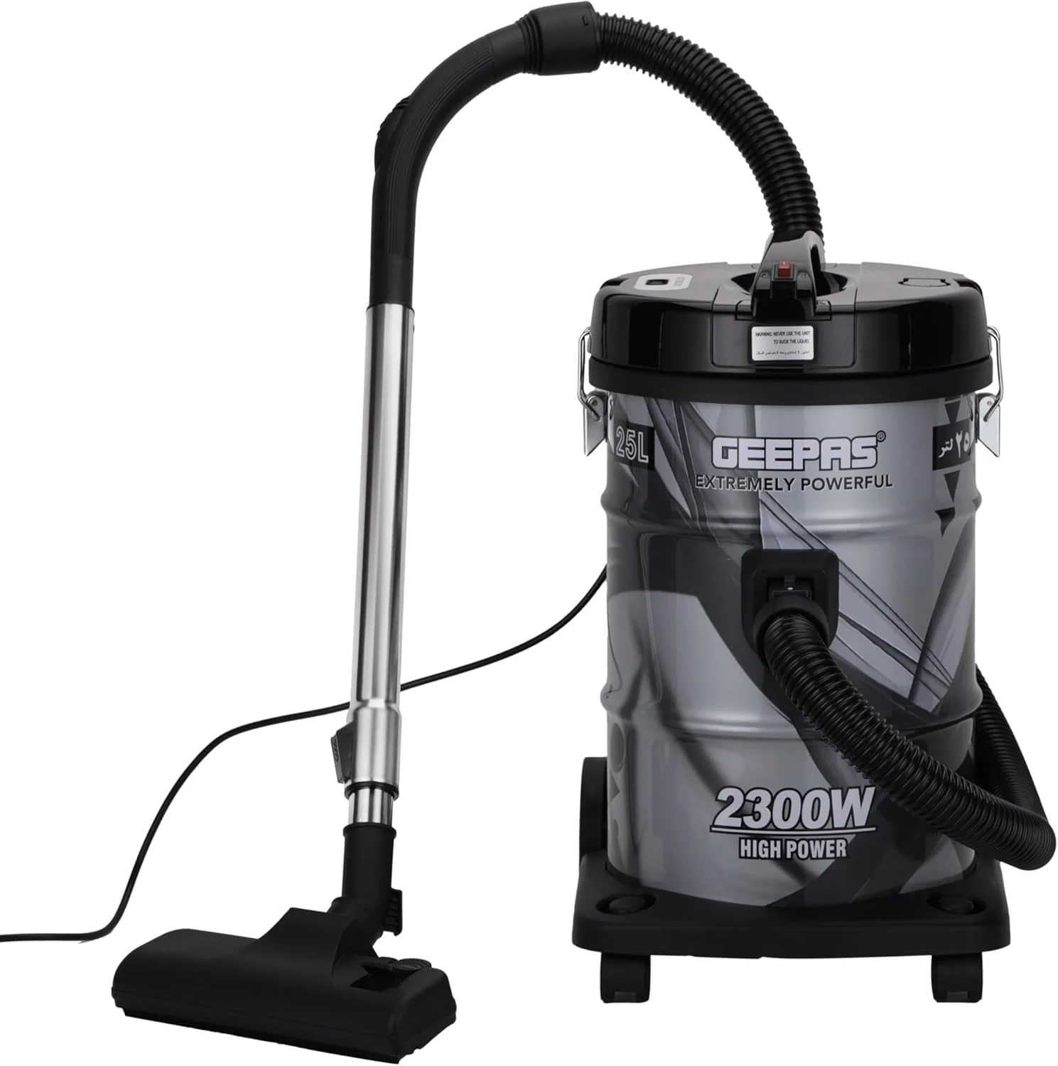 جاروبرقی سطلی 2300 وات 21 لیتری Geepas GVC2598 - ABS/مس/آهن قابل حمل | نشانگر پر بودن مخزن گرد و غبار با موقعیت پارک | عملکرد دمنده هوا با قدرت مکش قابل تنظیم