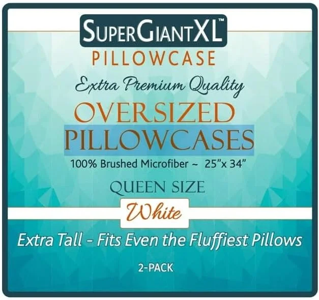 روبالشی SuperGiantXL، روبالشی های فوق العاده عریض، 25 اینچ عرض! طراحی شده برای جا دادن حتی بزرگترین بالش ها. میکروفیبر 600 نخ، بدون چروک. بسته 2 عددی سفید ملکه روبالشی SuperGiantXL، روبالشی های فوق العاده عریض، 25 اینچ عرض! طراحی شده برای جا دادن حتی بزرگترین بالش ها. میکروفیبر 600 نخ، بدون چروک. بسته 2 عددی سفید ملکه