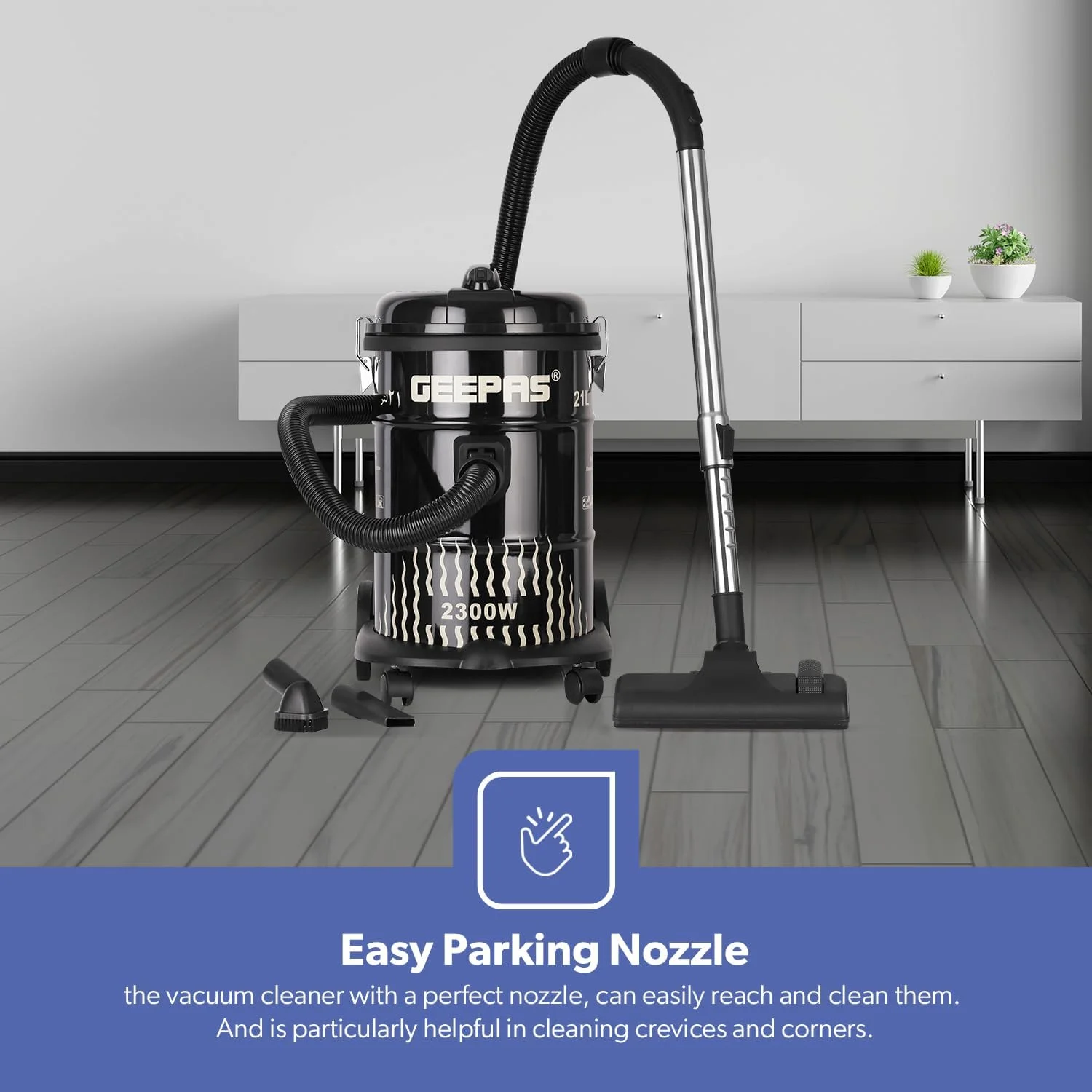 جاروبرقی سطلی خشک و تر 21 لیتری جیپاس مدل GVC2592 | مخزن استیل ضد زنگ 2300 وات با موتور مسی قدرتمند | دسته راحت جاروبرقی سطلی خشک و تر 21 لیتری جیپاس مدل GVC2592 | مخزن استیل ضد زنگ 2300 وات با موتور مسی قدرتمند | دسته راحت