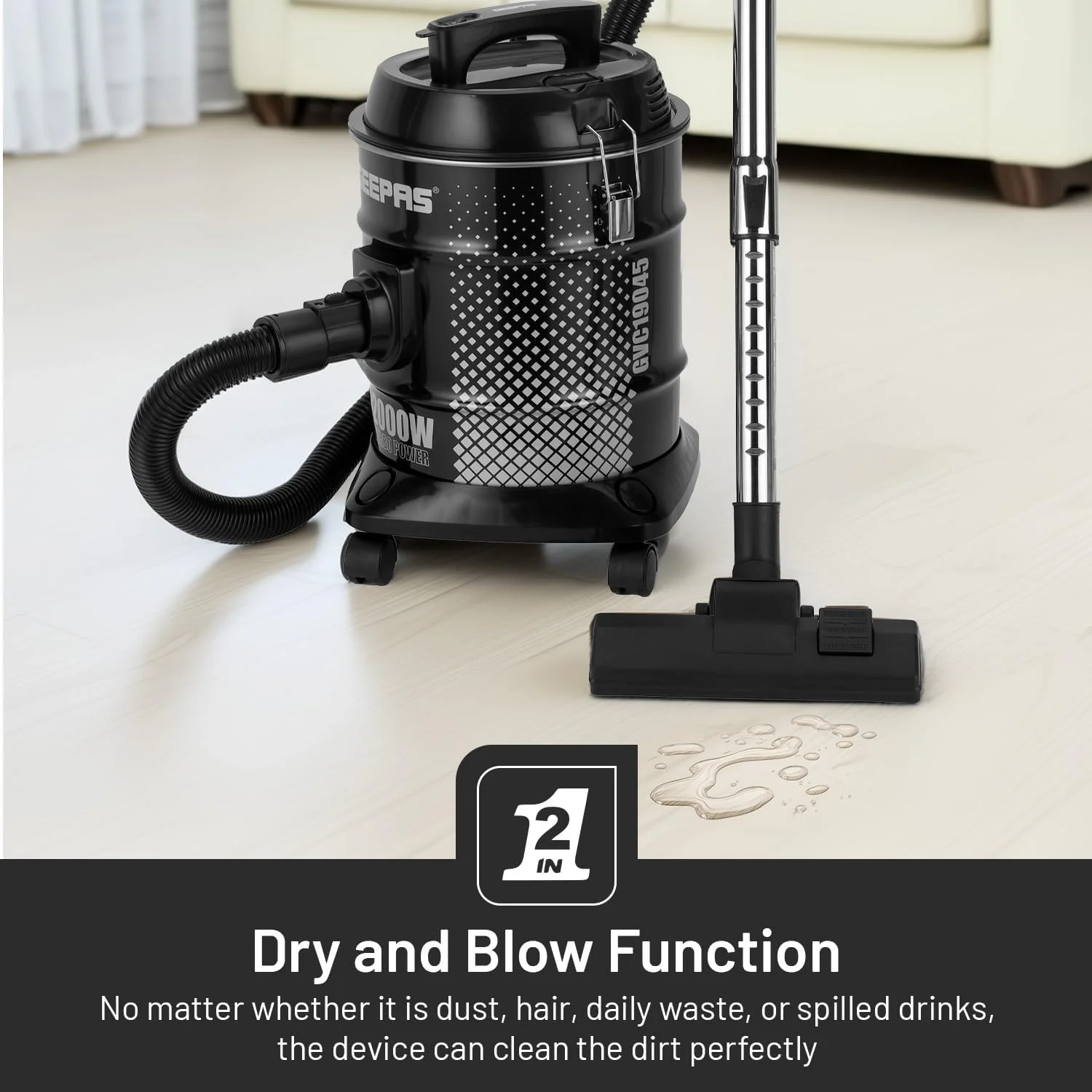 جاروبرقی آب و خاک دو کاره 2000 وات Geepas مدل GVC19045 | موتور قدرتمند مسی | ظرفیت 18 لیتر | مخزن استیل ضد زنگ | نشانگر پر بودن مخزن جاروبرقی آب و خاک دو کاره 2000 وات Geepas مدل GVC19045 | موتور قدرتمند مسی | ظرفیت 18 لیتر | مخزن استیل ضد زنگ | نشانگر پر بودن مخزن