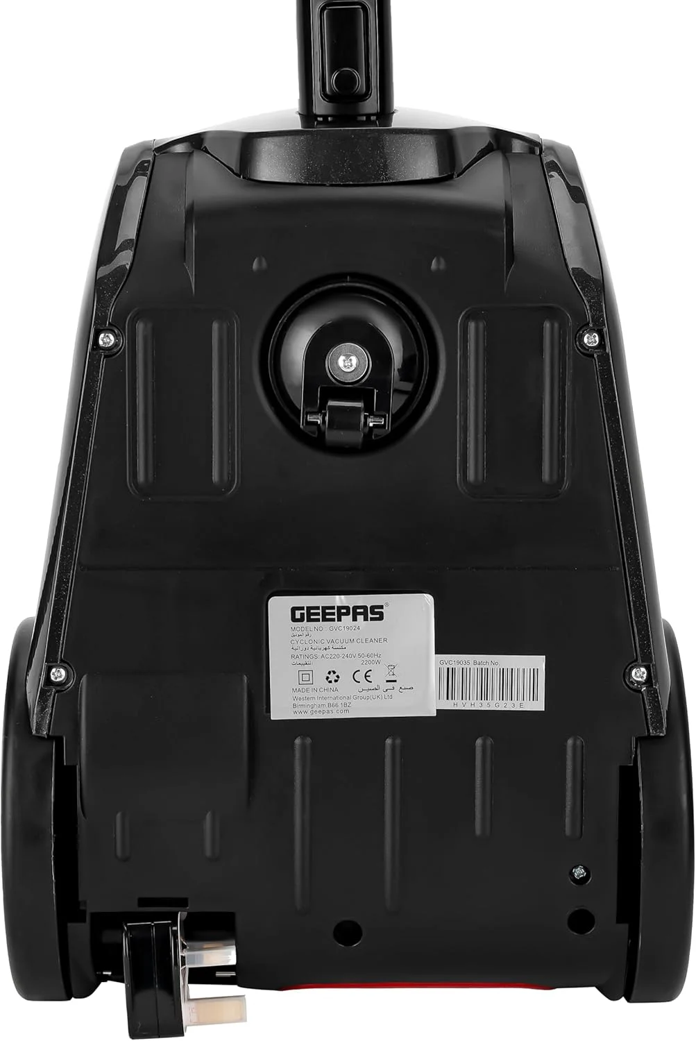 جاروبرقی سایکلونیک Geepas - جاروبرقی سایکلونیک 1400 وات - GVC19024 / ظرفیت کیسه گرد و غبار 1.5 لیتری، عملکرد کم صدا، عملکرد جمع کننده خودکار سیم، برس کف - قرمز و مشکی