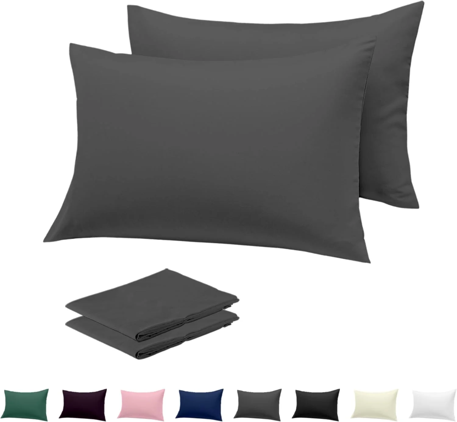 Rohi Pillow Cases 2 Pack 100% Microfiber Pillowcases – Envelope Closure Standard Size 50 x 75 cm Pillow Covers – Ultra Soft, Hypoallergenic & Durable Pillow Cases (Dark Grey – 50 x 75 cm)