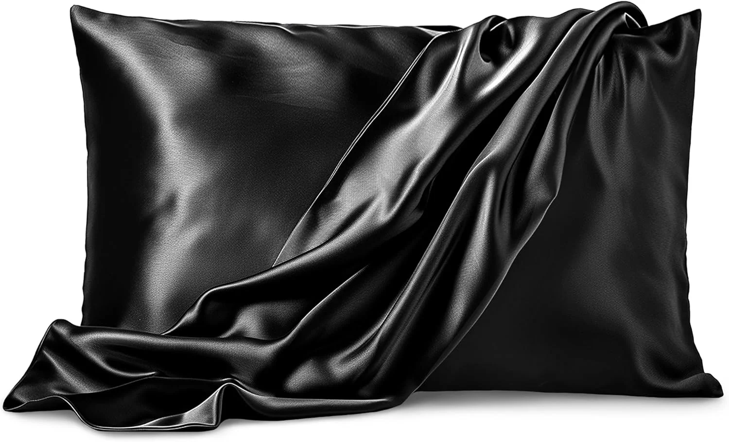 ست 2 عددی روبالشتی ساتن Pure Bedding - سایز کینگ (50x100 سانتی متر، مشکی) - روبالشتی های ابریشمی برای مو و پوست - روکش های روبالشتی ساتن با بستن پاکتی - میکروفیبر ممتاز فوق العاده نرم