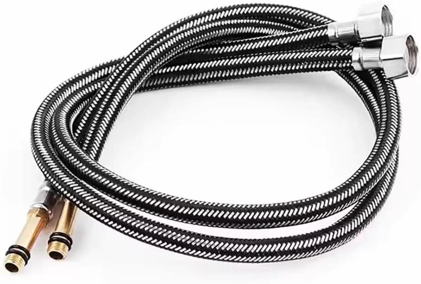 شلنگ پیسوار 60 سانتی متری دو عددی، اتصال مادگی 1/2 اینچ به نری M10 x 1، شلنگ های آب گرم و سرد بافته شده از جنس استیل ضد زنگ برای شیرآلات آشپزخانه و روشویی حمام (مشکی)