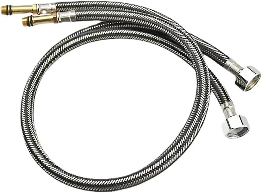 شلنگ پیسوار 60 سانتی متری دو عددی، اتصال مادگی 1/2 اینچ به نری M10 x 1، شلنگ های آب گرم و سرد بافته شده از جنس استیل ضد زنگ برای شیرآلات آشپزخانه و روشویی حمام (مشکی)