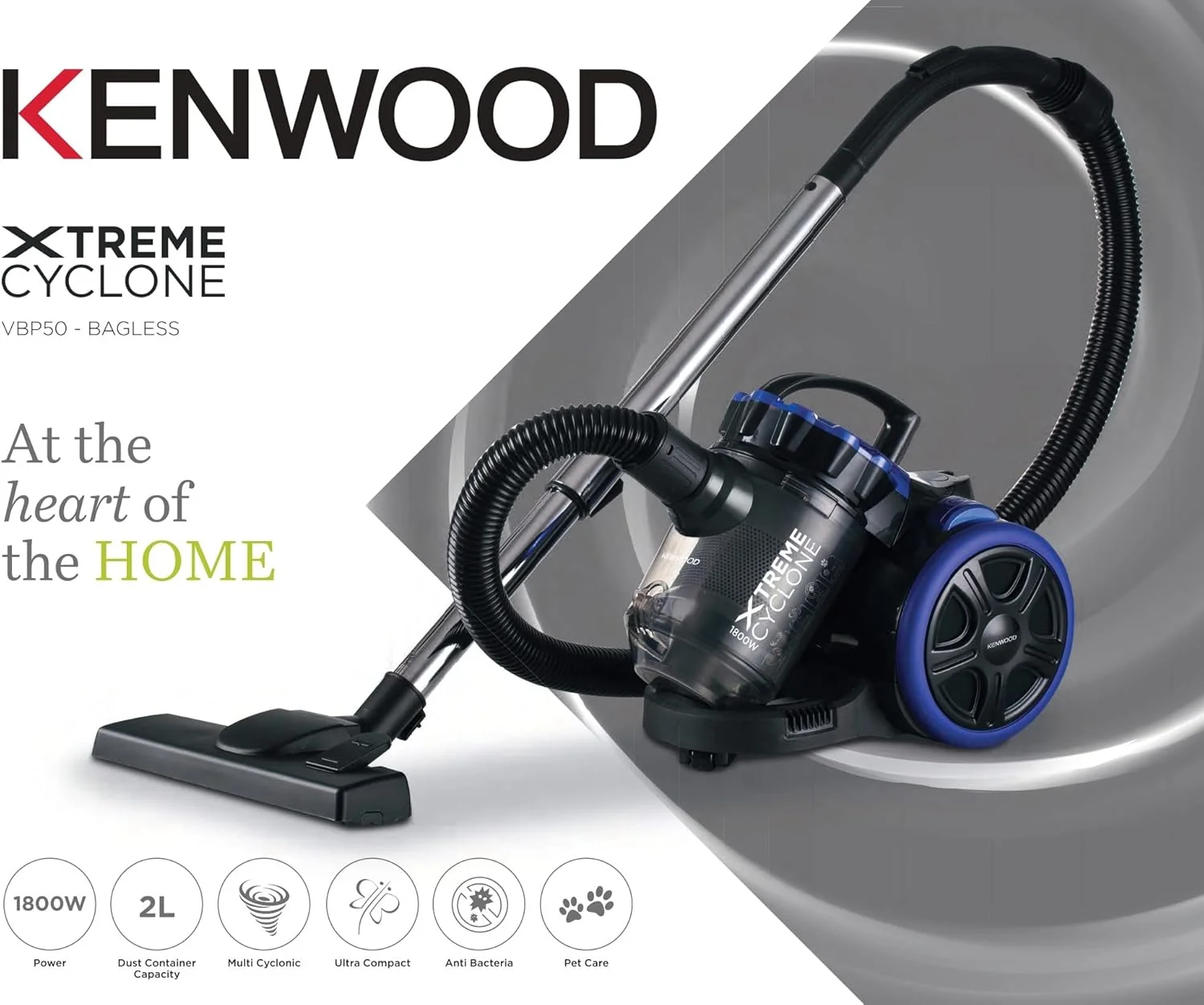 Kenwood Vacuum Cleaner 1800W Multi Cyclonic Bagless Canister 2L With 4.5M Cable, Ultra Compact, Surface, Anti Bacteria, Pet Care For Home & Office Vbp50.000Bb Black/Blue Kenwood Vacuum Cleaner 1800W Multi Cyclonic Bagless Canister 2L With 4.5M Cable, Ultra Compact, Surface, Anti Bacteria, Pet Care For Home & Office Vbp50.000Bb Black/Blue